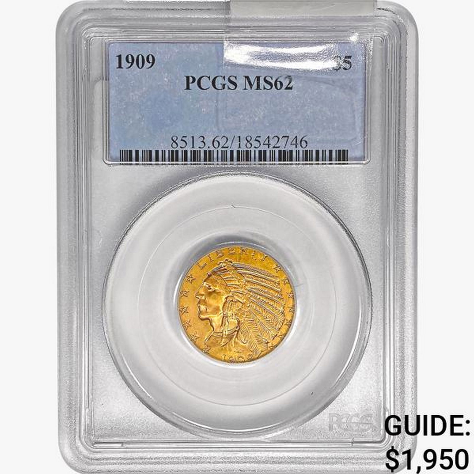 1909 $5 Gold Half Eagle PCGS MS62 (1 of 2)