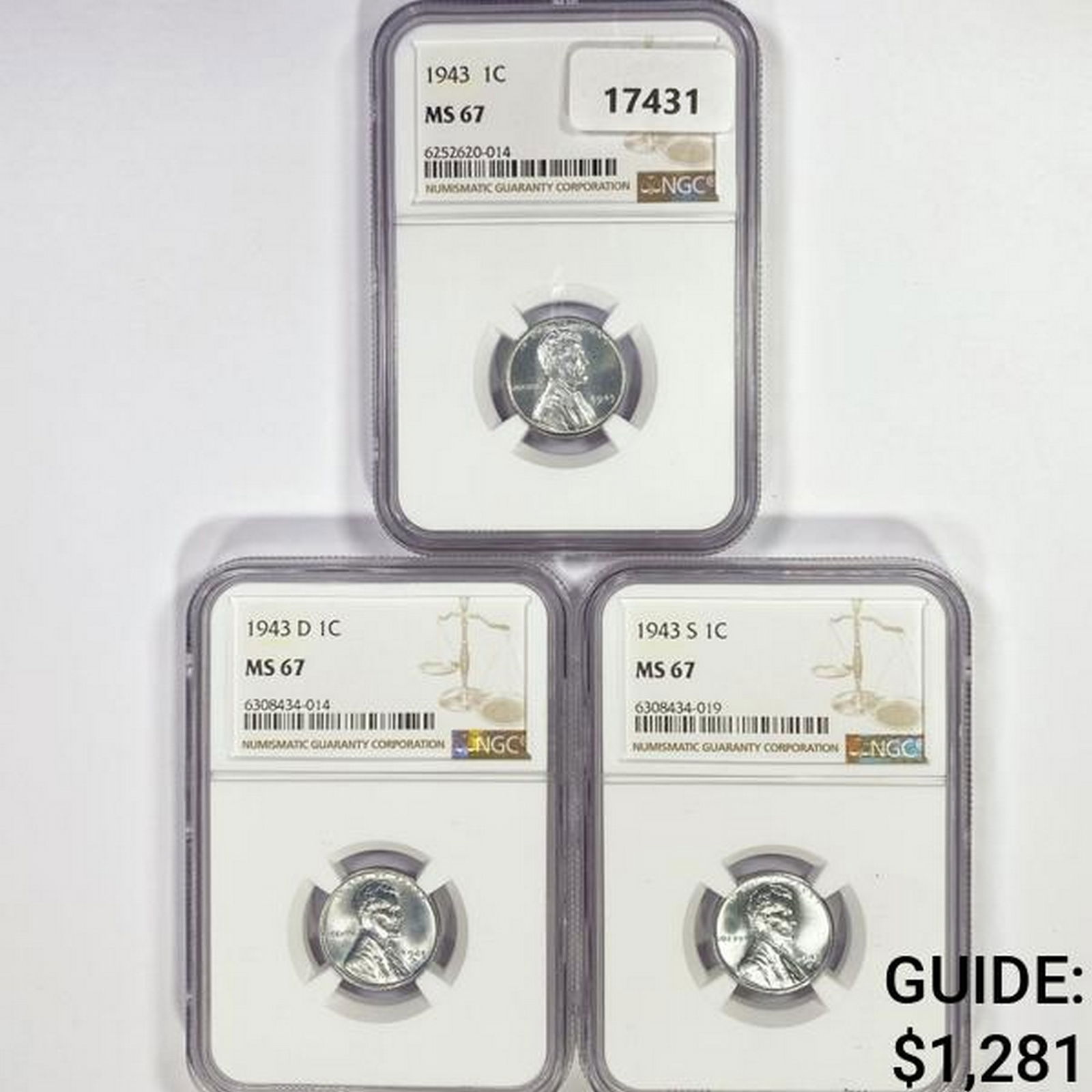 1943 [D,S] Set [3] Wheat Cent NGC MS67 (1 of 2)