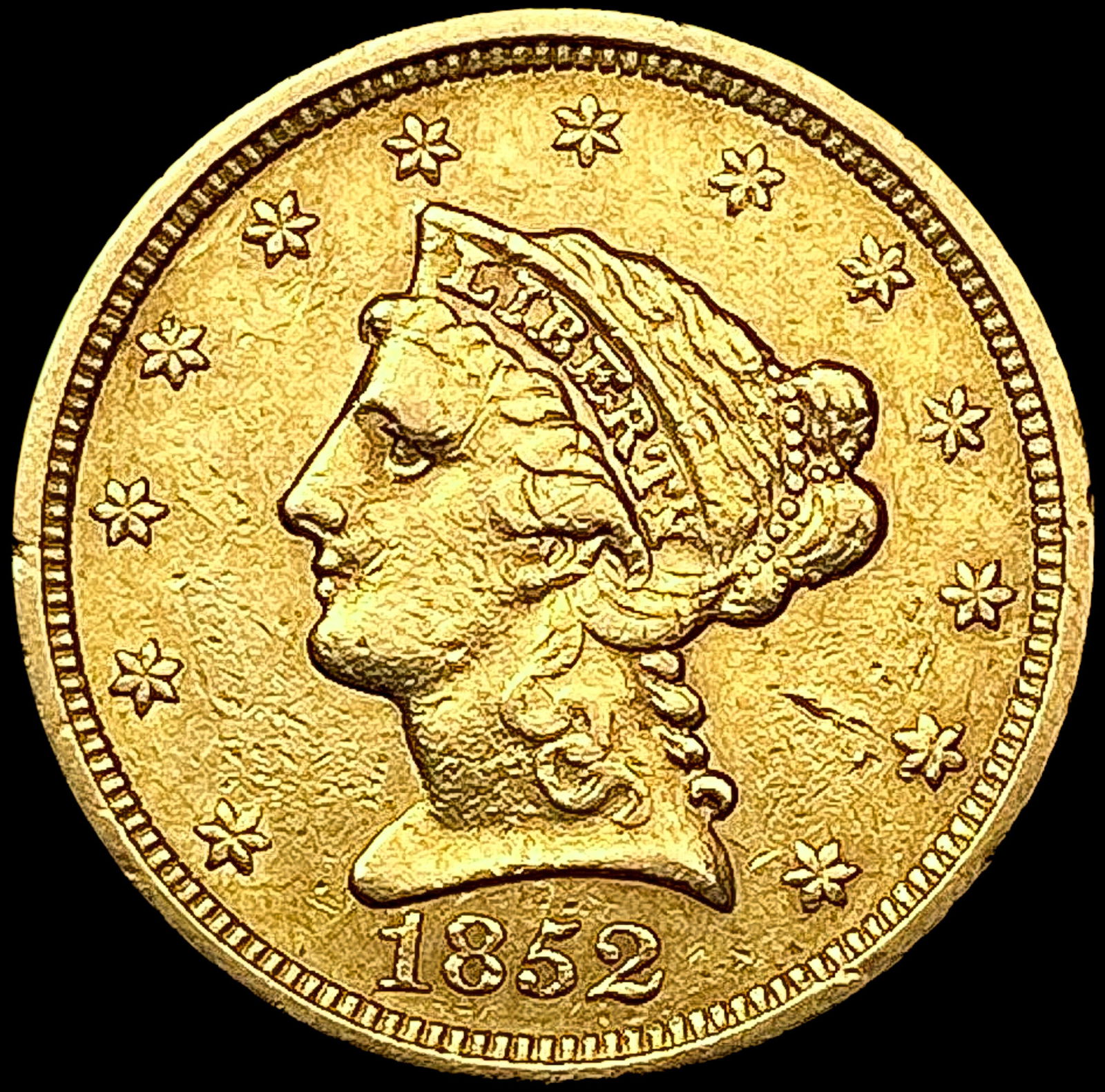 1852 $2.50 Gold Quarter Eagle CLOSELY UNCIRCULATED (1 of 2)