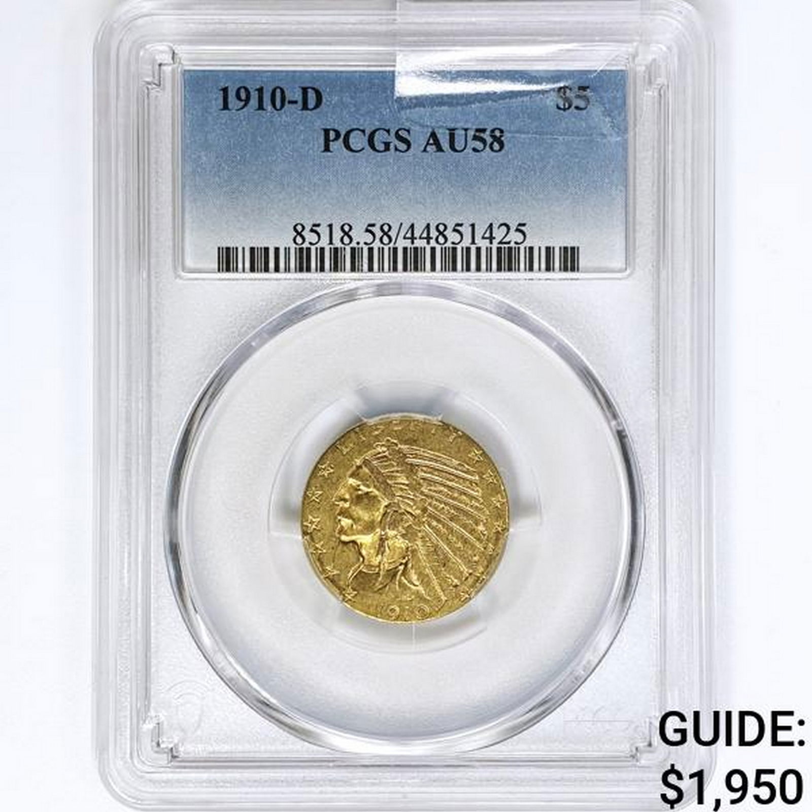 1910-D $5 Gold Half Eagle PCGS AU58 (1 of 2)