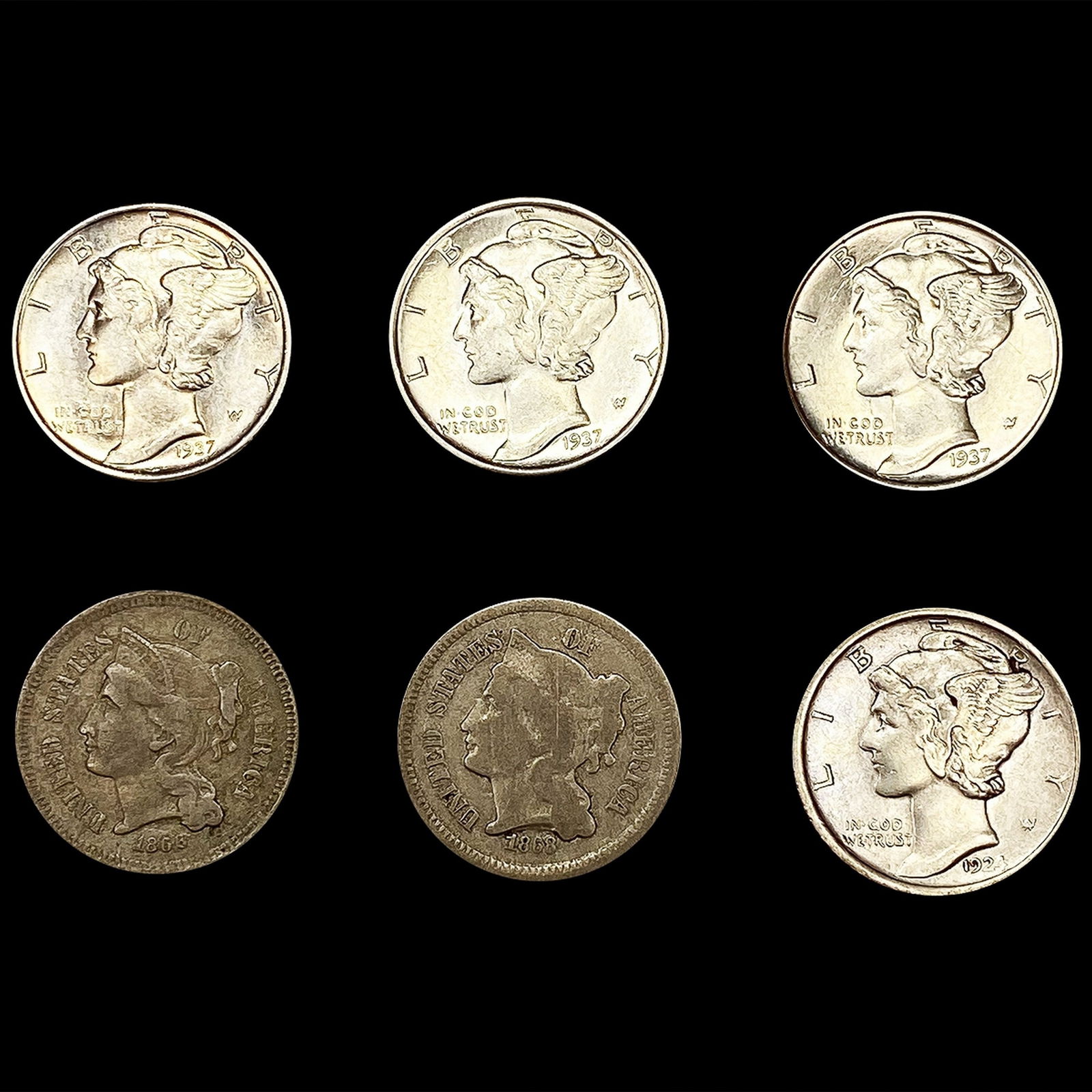 [6] Varied US Coinage (1866, 1868, 1924, (3) 1937- (1 of 2)