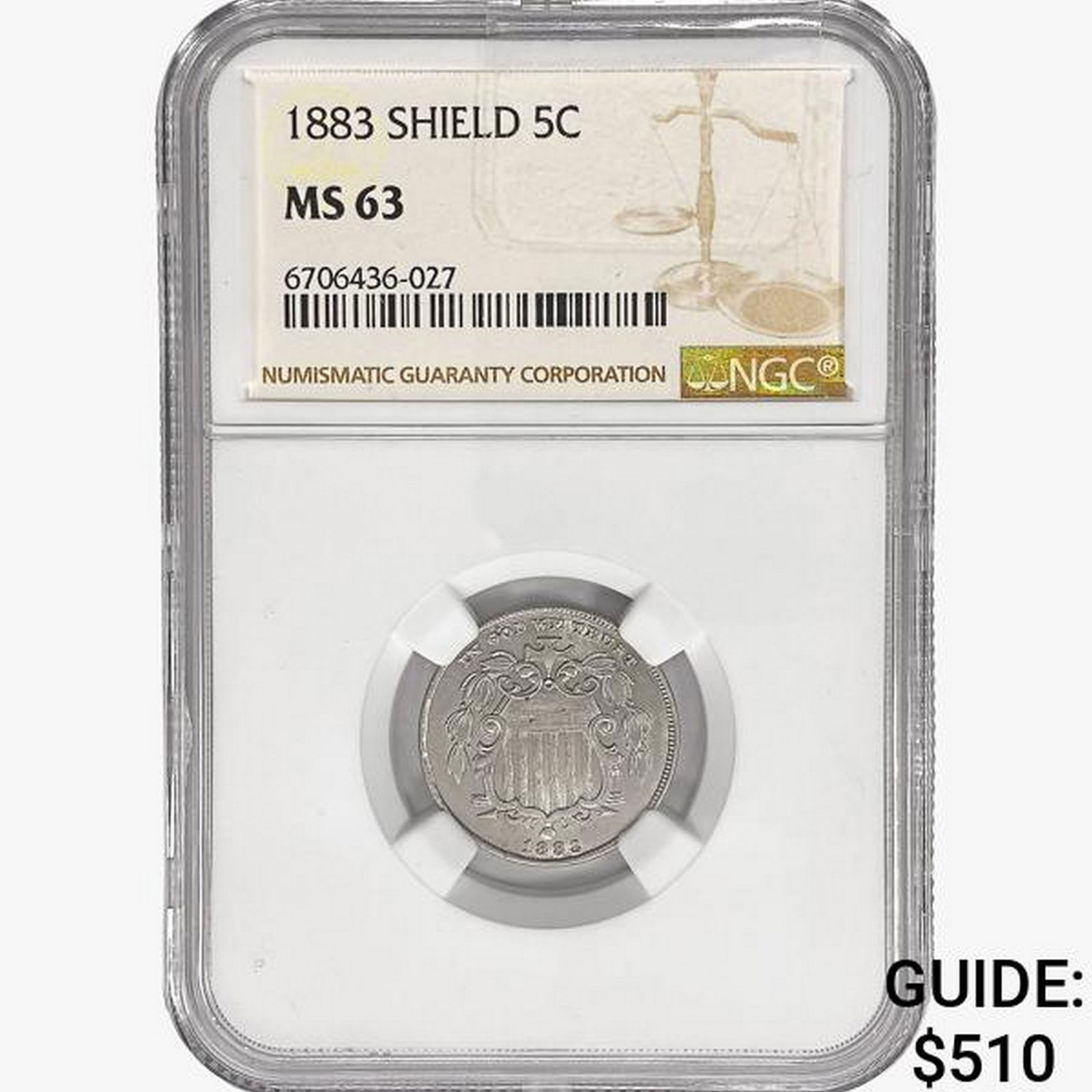 1883 Shield Nickel NGC MS63 (1 of 2)