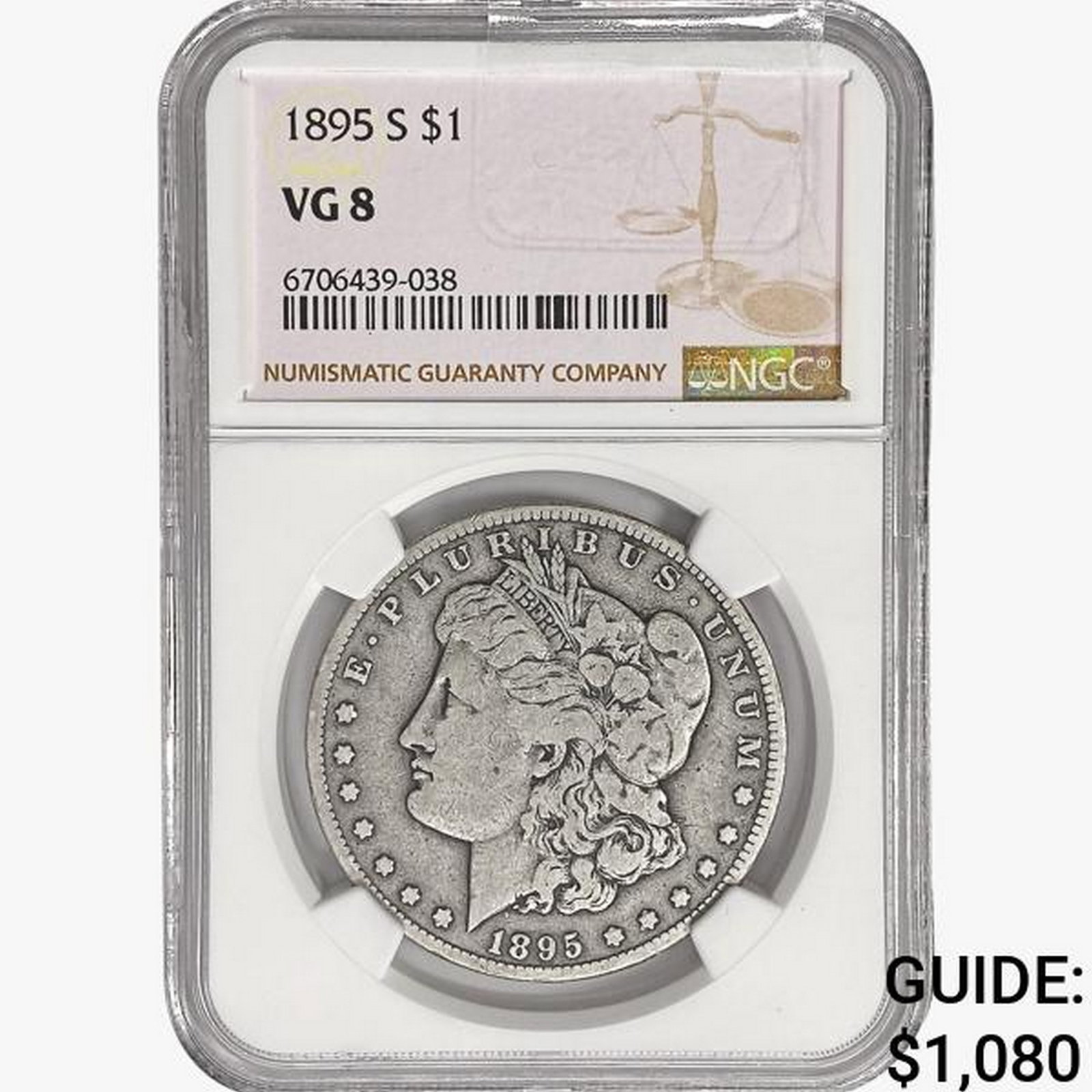 1895-S Morgan Silver Dollar NGC VG8: 1895-S Morgan Silver Dollar NGC VG8