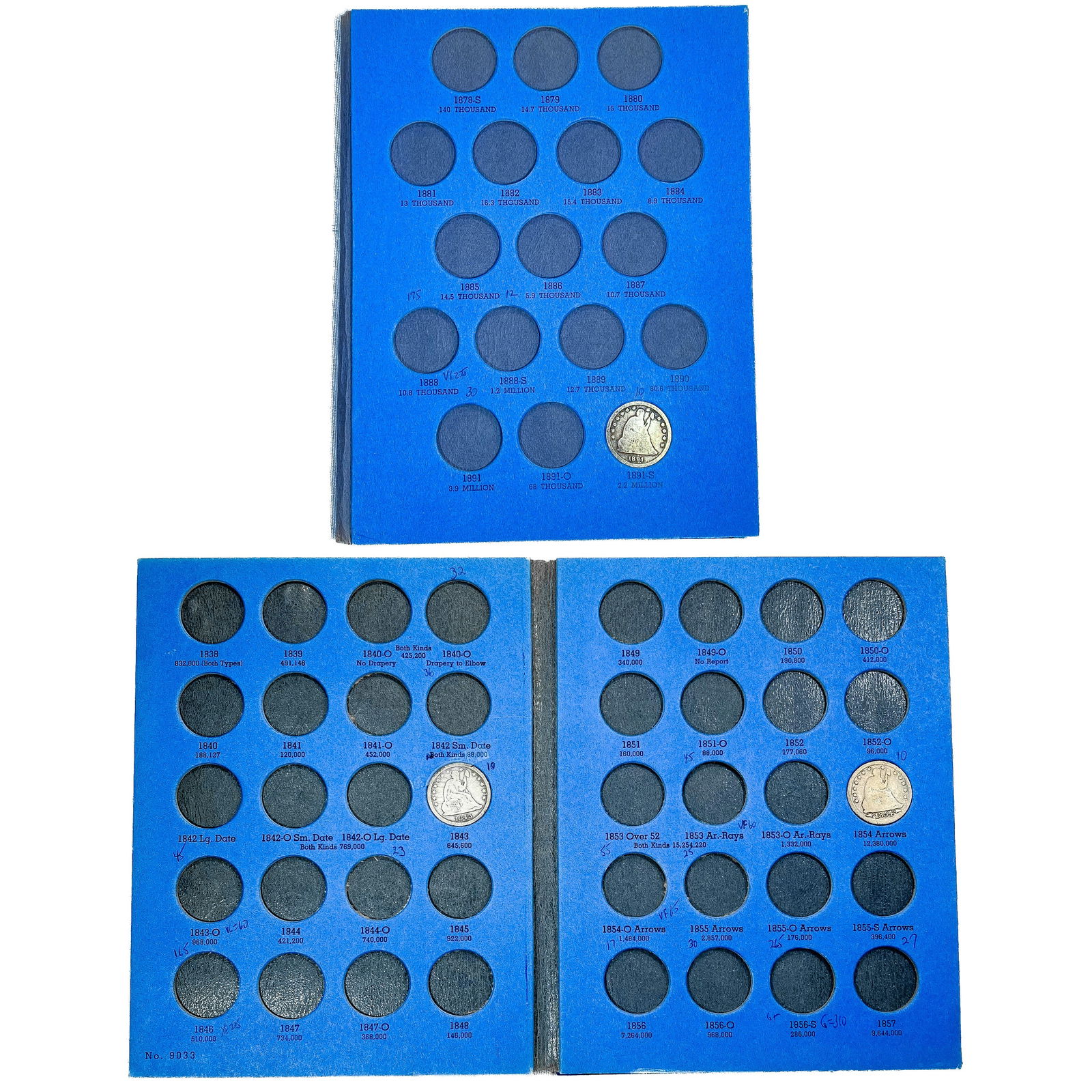 1843-1891 Seated Liberty Quarter Book [3 Coins] (1 of 2)