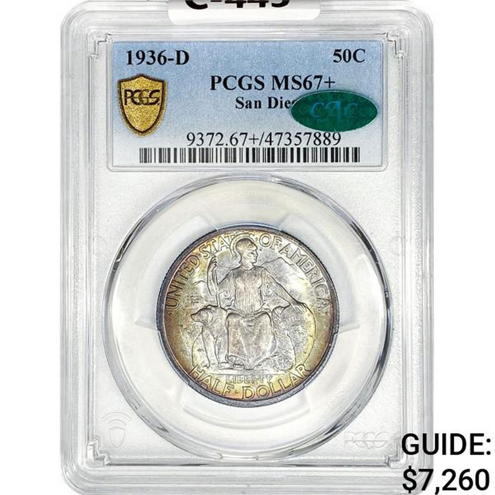 1936-D CAC San Diego Half Dollar PCGS MS67+ (1 of 2)
