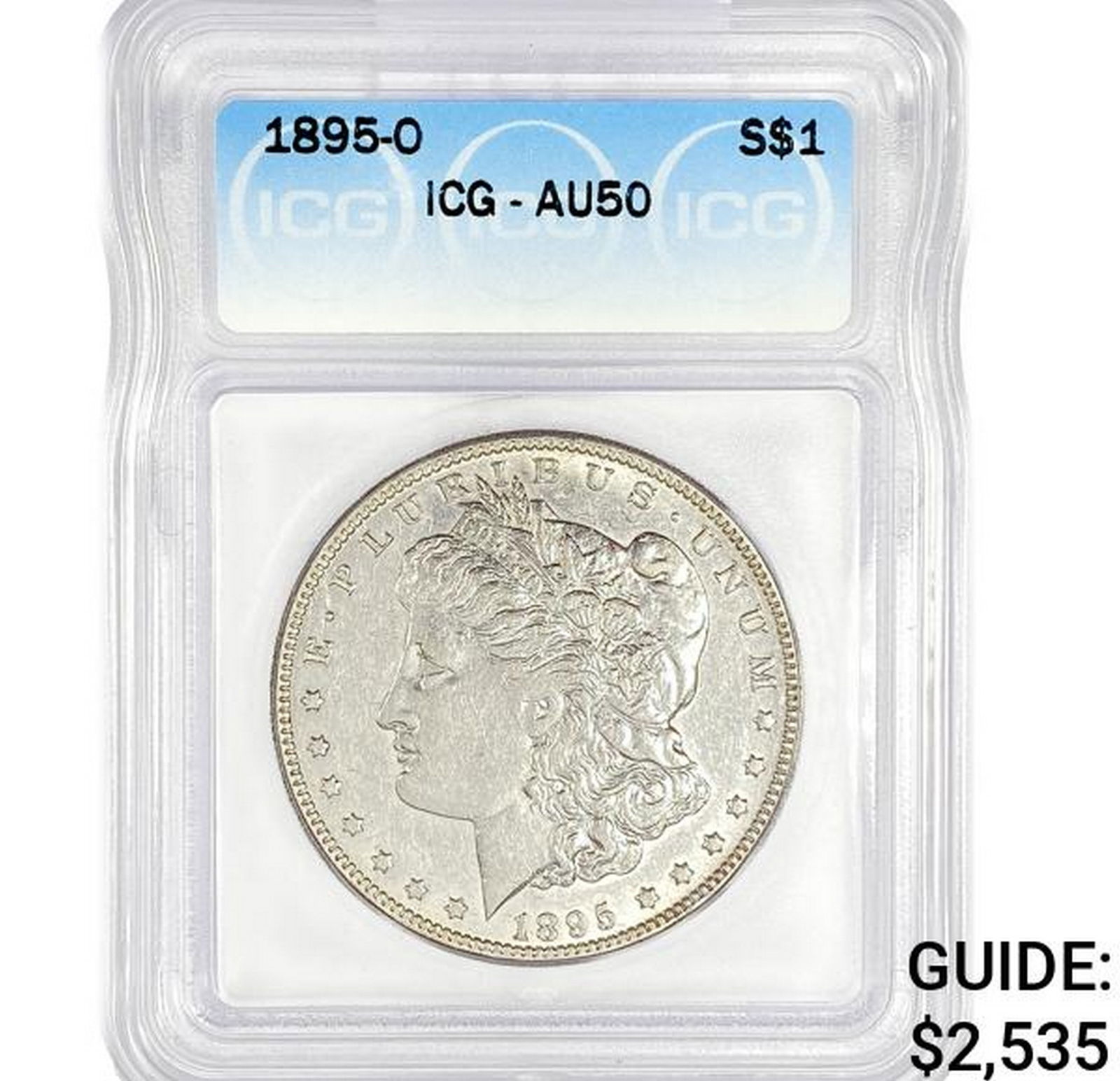 1895-O Morgan Silver Dollar ICG AU50: 1895-O Morgan Silver Dollar ICG AU50