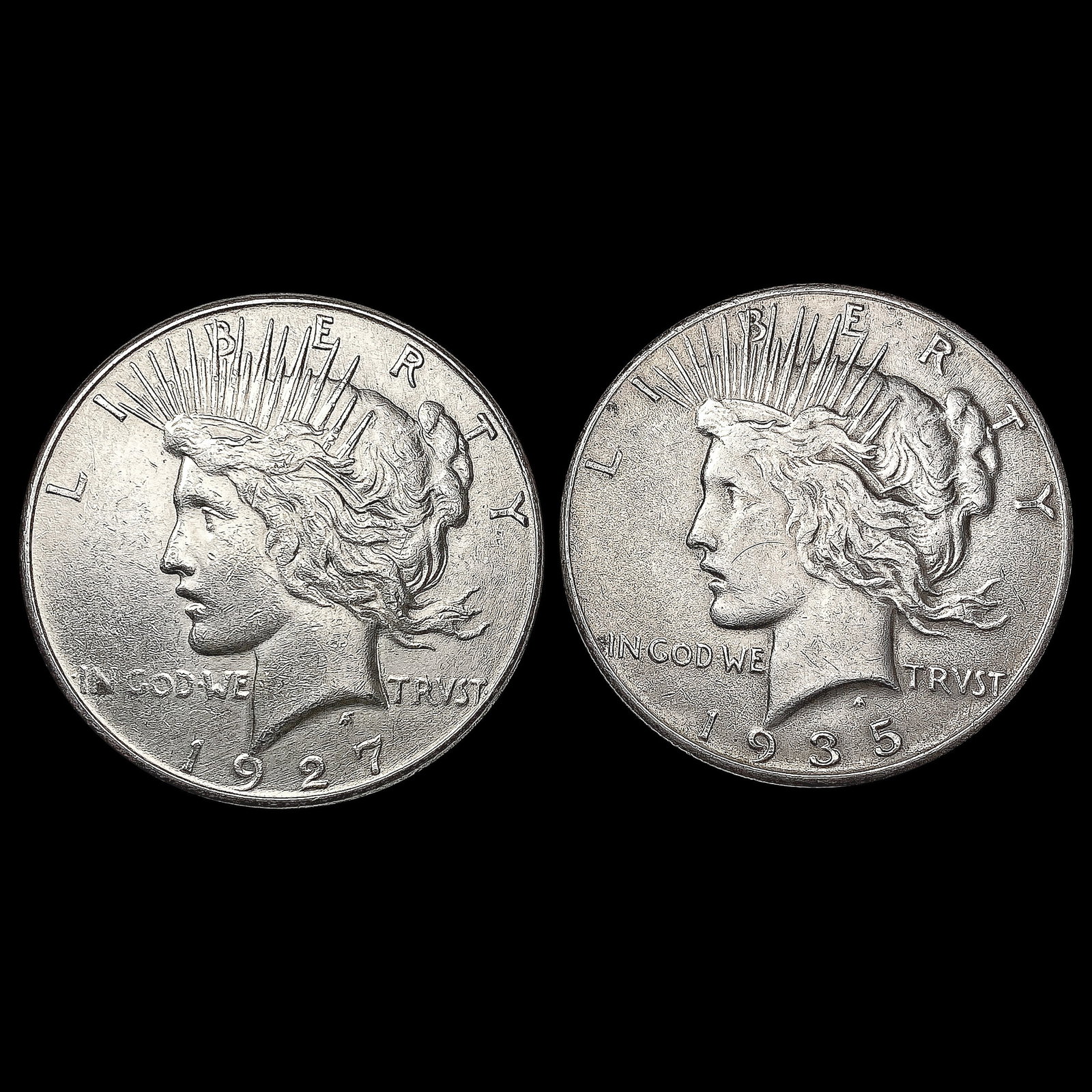 [2] Peace Silver Dollars [1927-S, 1935] CLOSELY UN (1 of 2)
