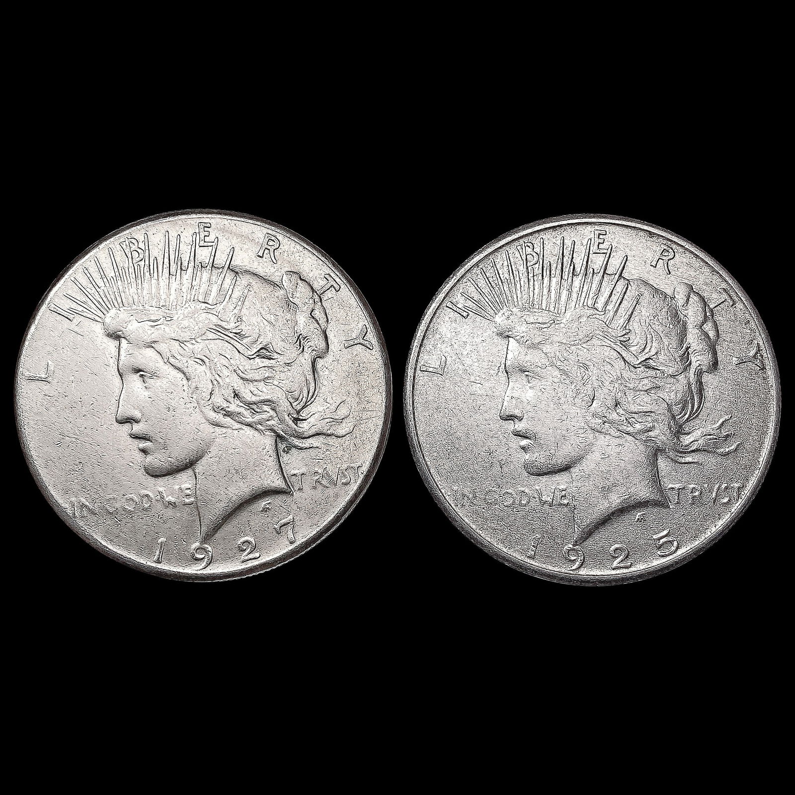 [2] Peace Silver Dollars [1925-S, 1927-S] CLOSELY (1 of 2)
