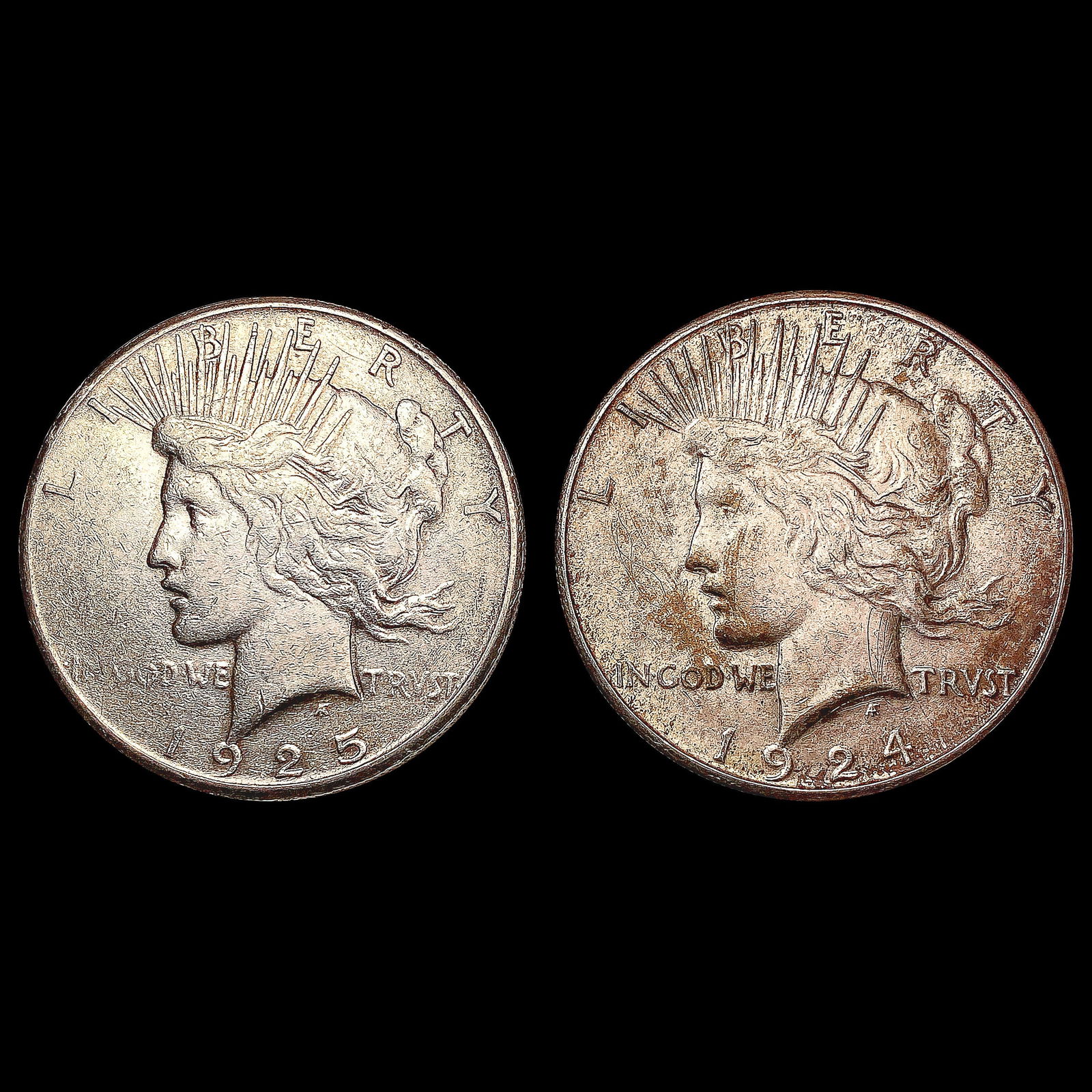 [2] Peace Silver Dollars [1924-S, 1925-S] CLOSELY (1 of 2)