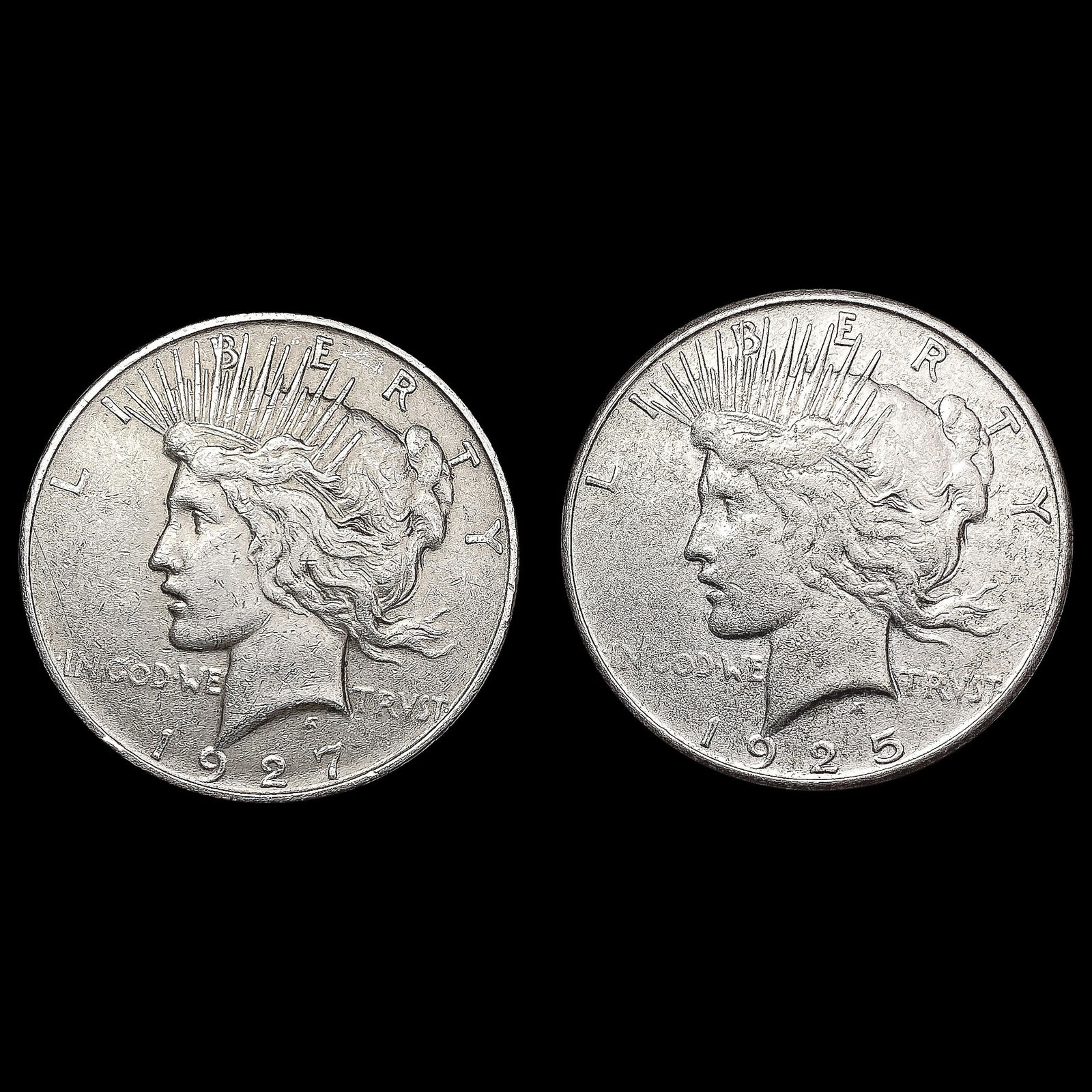 [2] Peace Silver Dollars [1925-S, 1927-D] CLOSELY (1 of 2)
