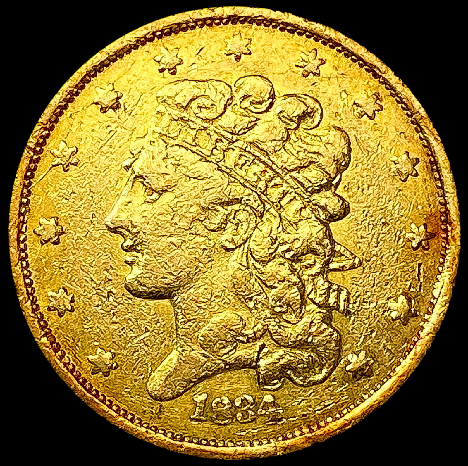 1834 $5 Gold Half Eagle LIGHTLY CIRCULATED (1 of 2)