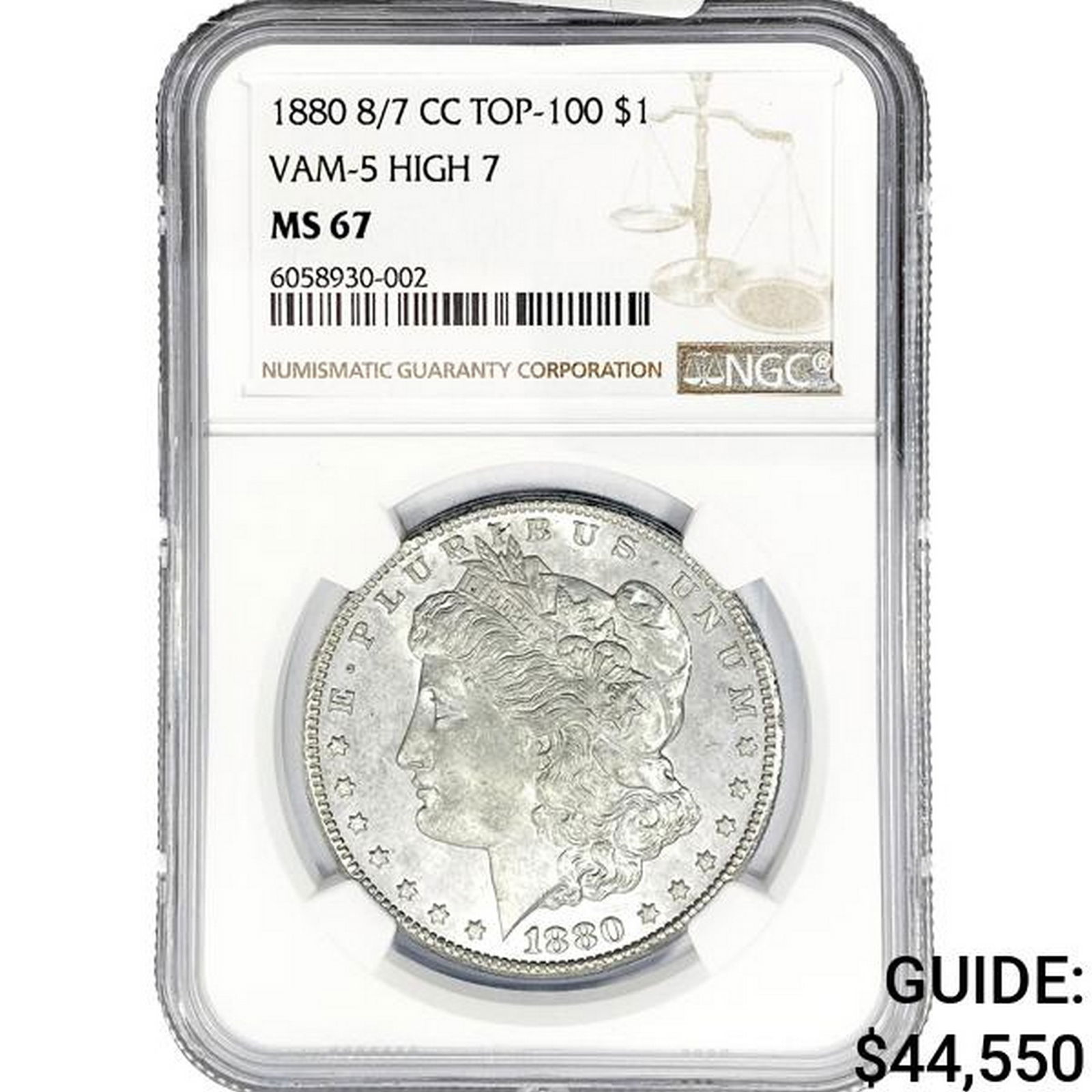 1880 8/7-CC Morgan Silver Dollar NGC MS67 VAM-6 HI (1 of 2)