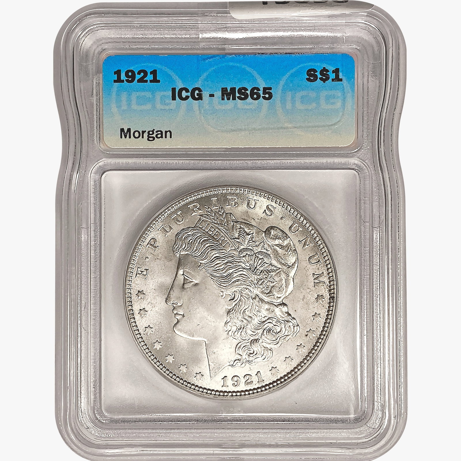 1921 Morgan Silver Dollar ICG MS65: 1921 Morgan Silver Dollar ICG MS65