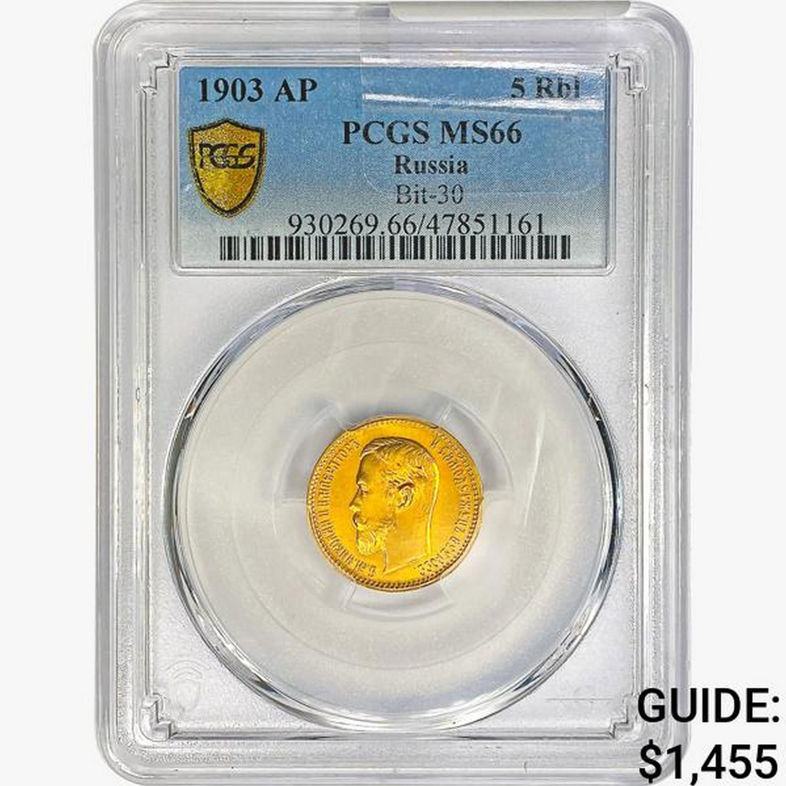 1903 AP Russia 5 Ruble .1245oz. Gold PCGS MS66 (1 of 2)