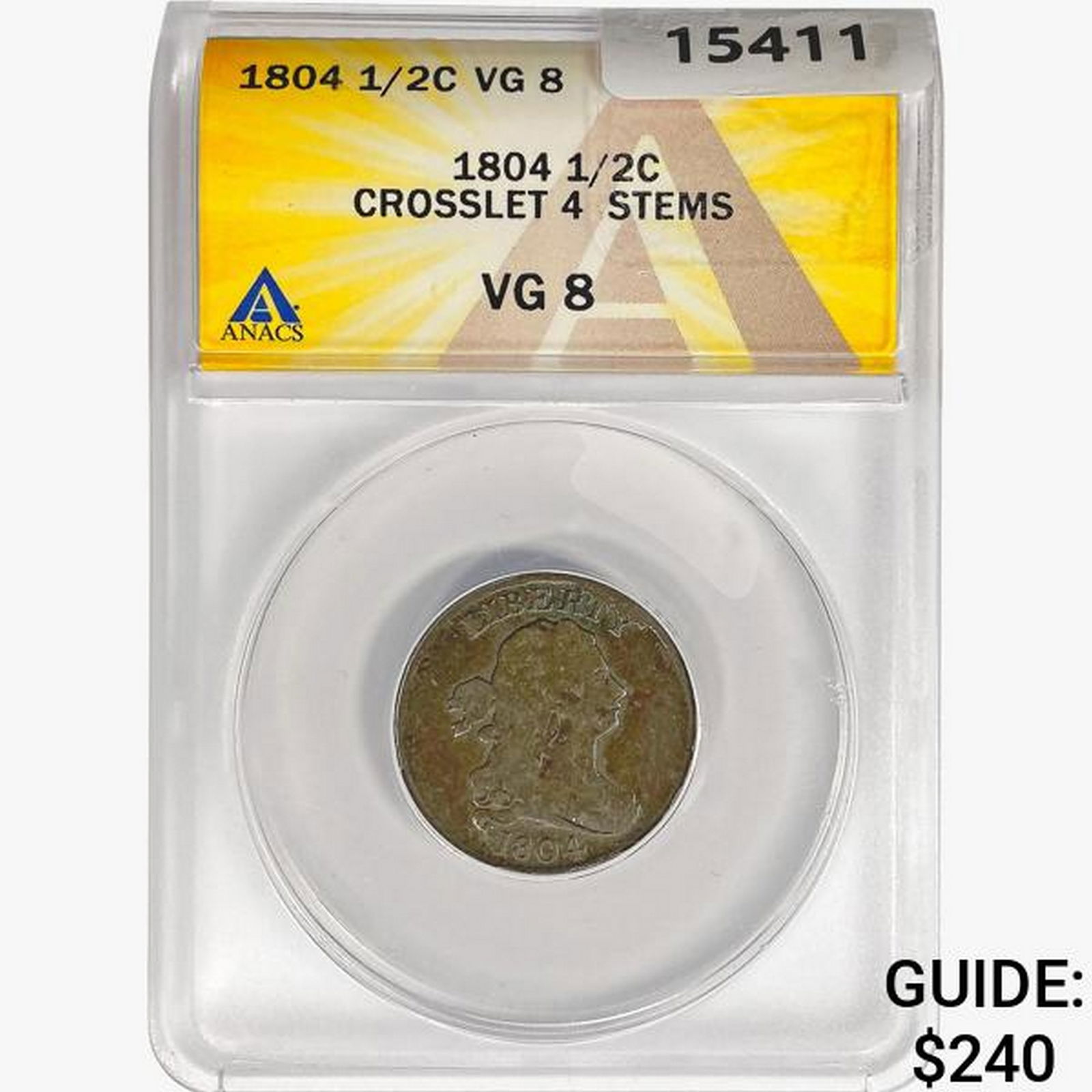 1804 Draped Bust Half Cent ANACS VG8 Crosslet 4 St (1 of 2)