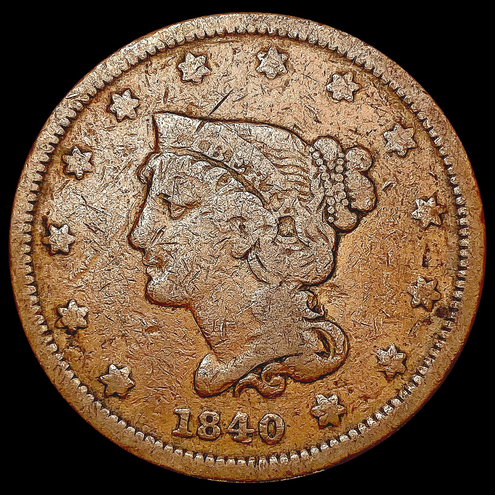 1840 Braided Hair Large Cent NICELY CIRCULATED (1 of 2)