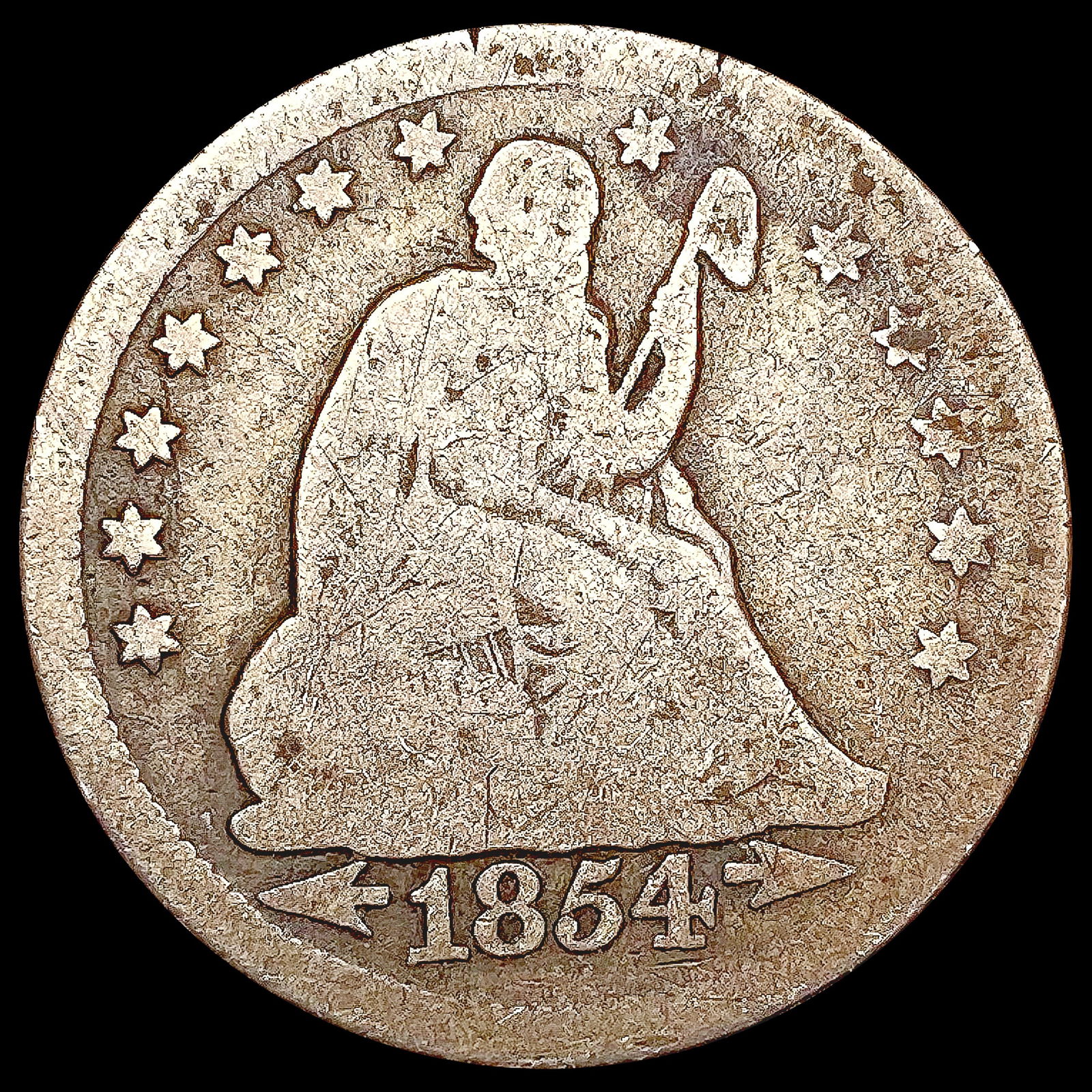 1854-O Arws Seated Liberty Quarter NICELY CIRCULAT (1 of 2)