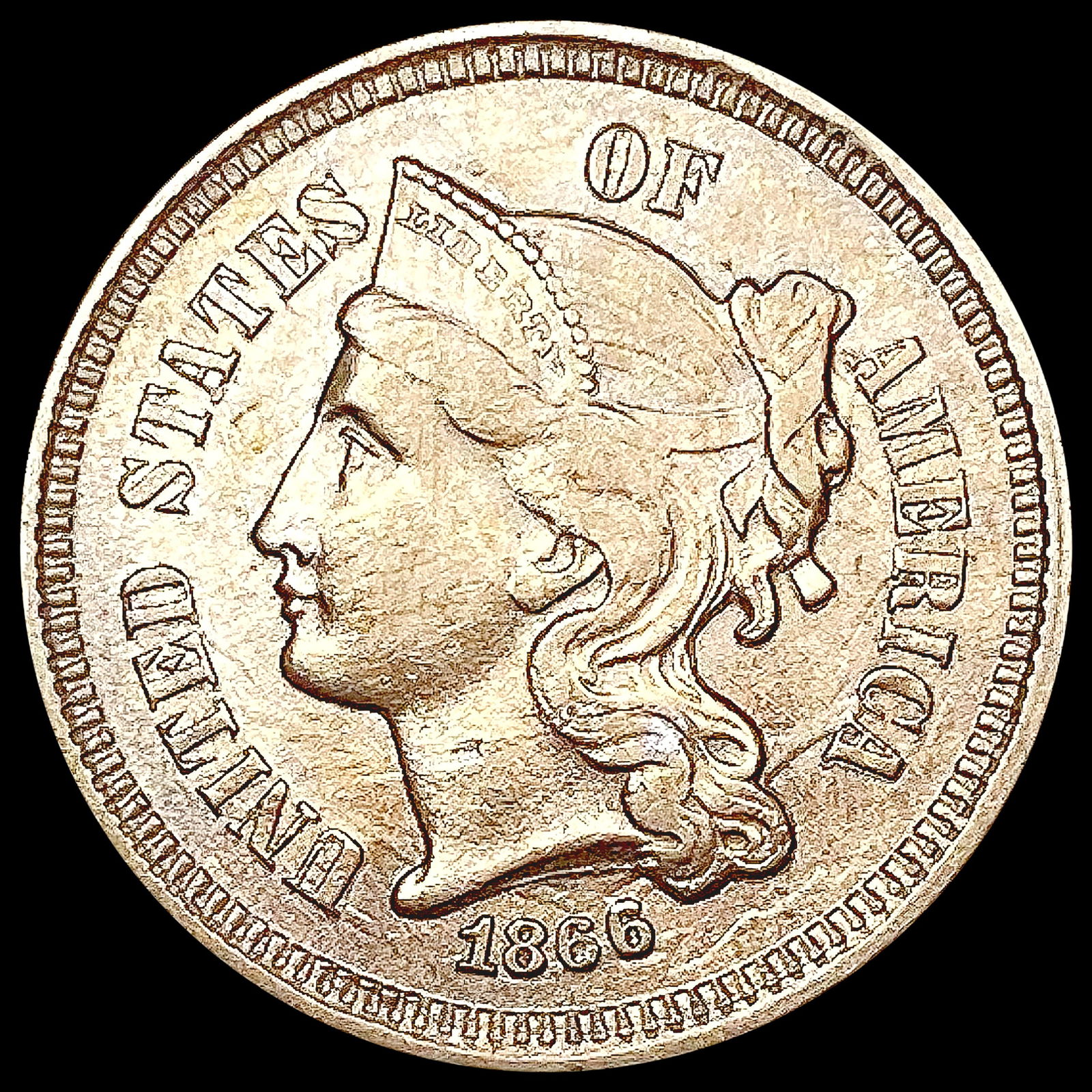 1866 Nickel Three Cent CHOICE BU (1 of 2)