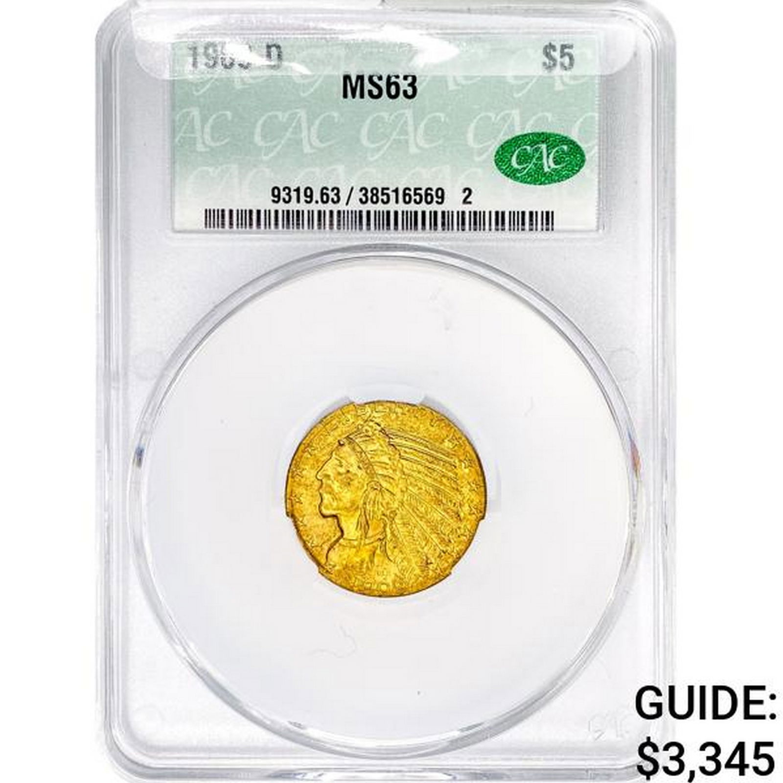 1909-D $5 Gold Half Eagle CAC MS63 (1 of 2)