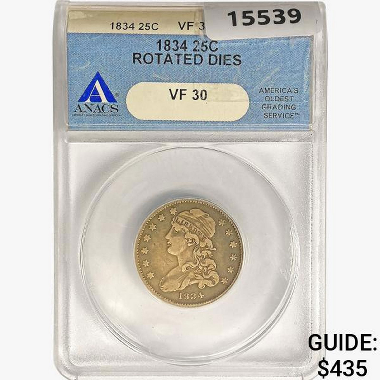 1834 Capped Bust Quarter ANACS VF30 Rotated Dies (1 of 2)