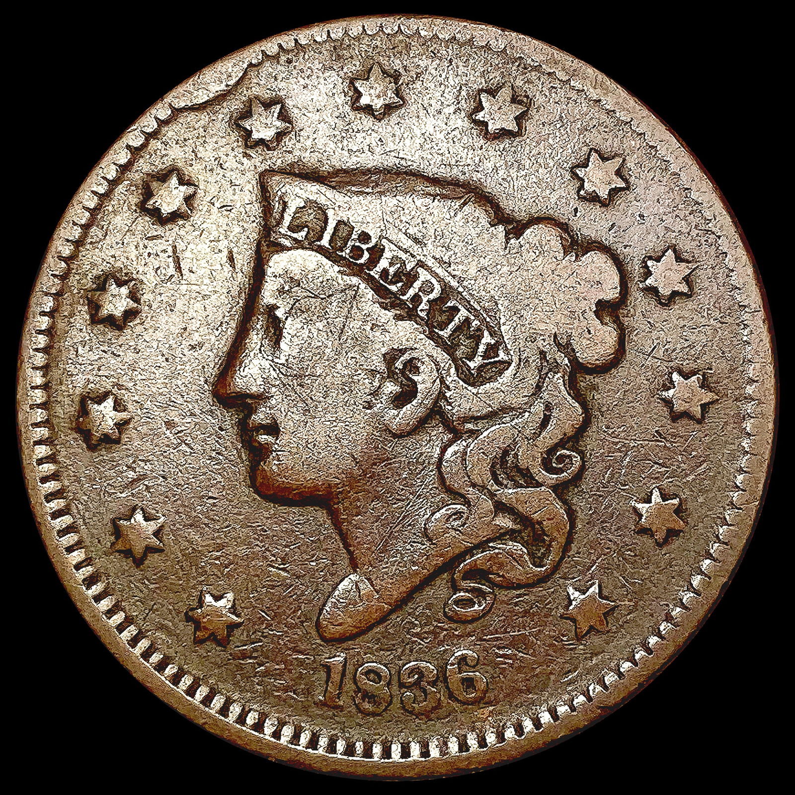 1836 Coronet Head Large Cent NICELY CIRCULATED (1 of 2)