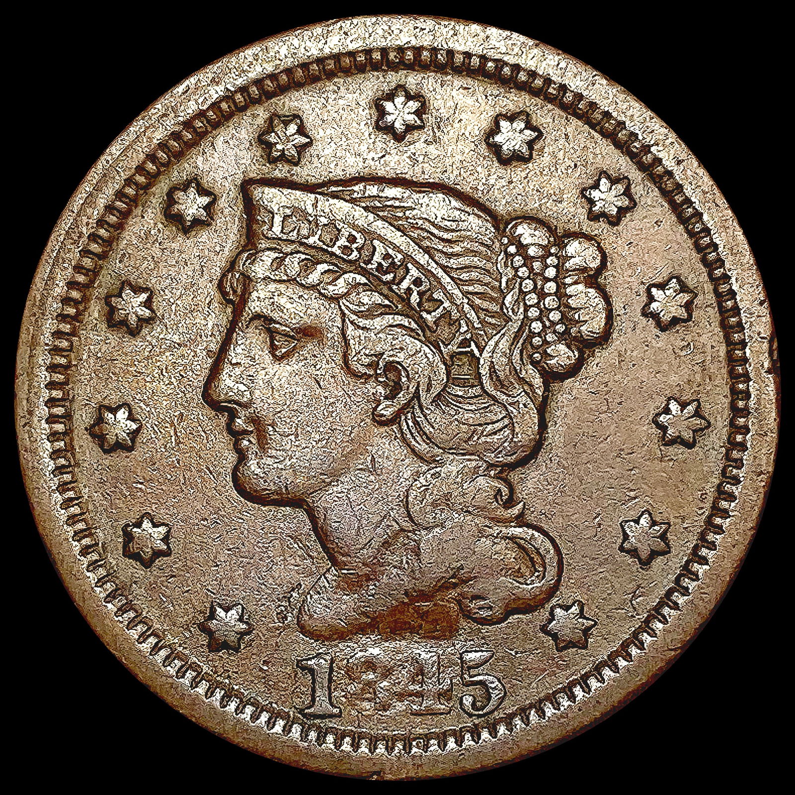 1845 Braided Hair Large Cent CLOSELY UNCIRCULATED (1 of 2)