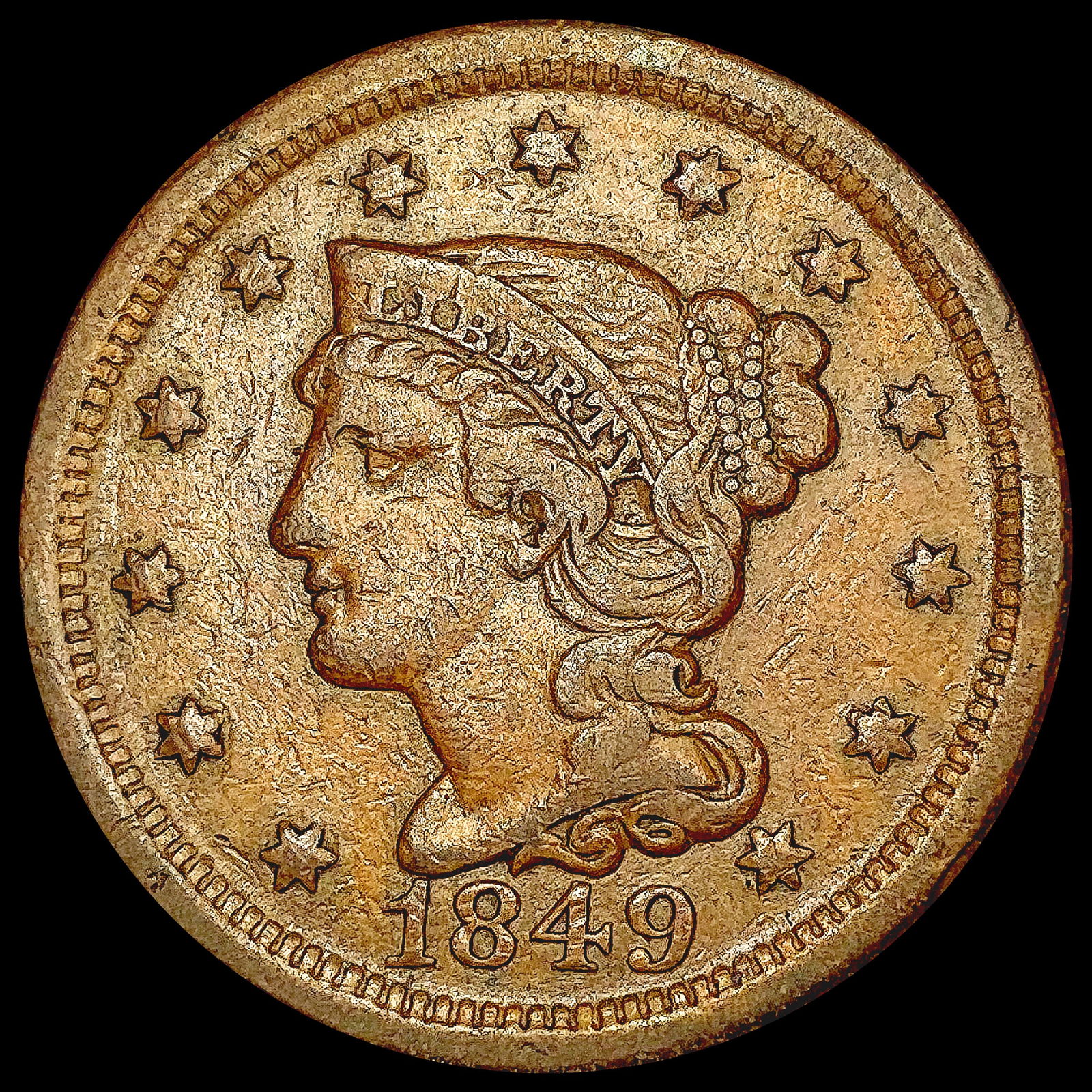 1849 Braided Hair Large Cent LIGHTLY CIRCULATED (1 of 2)