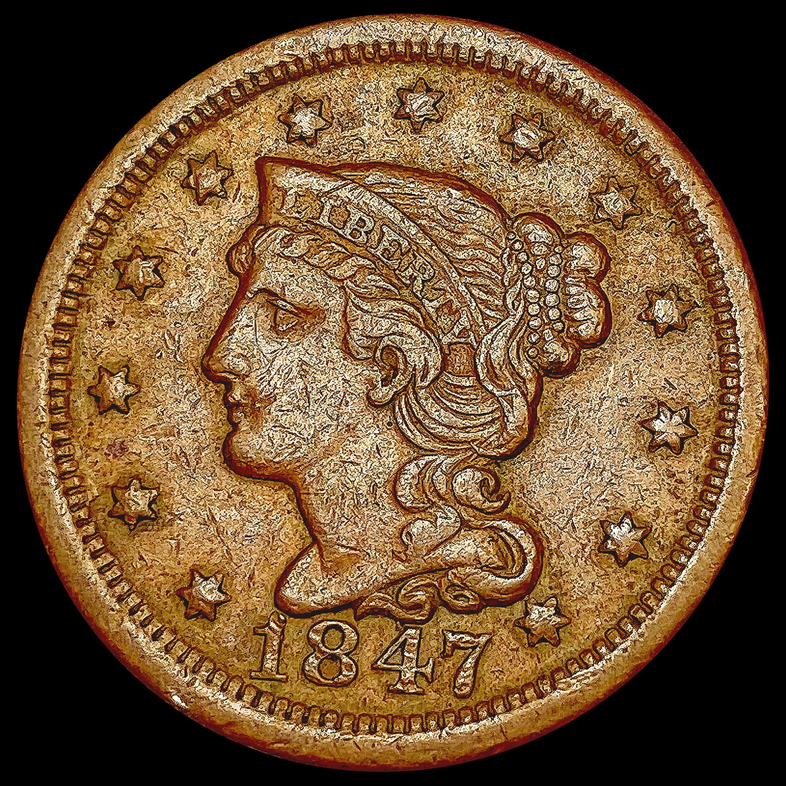 1847 Braided Hair Large Cent CLOSELY UNCIRCULATED (1 of 2)