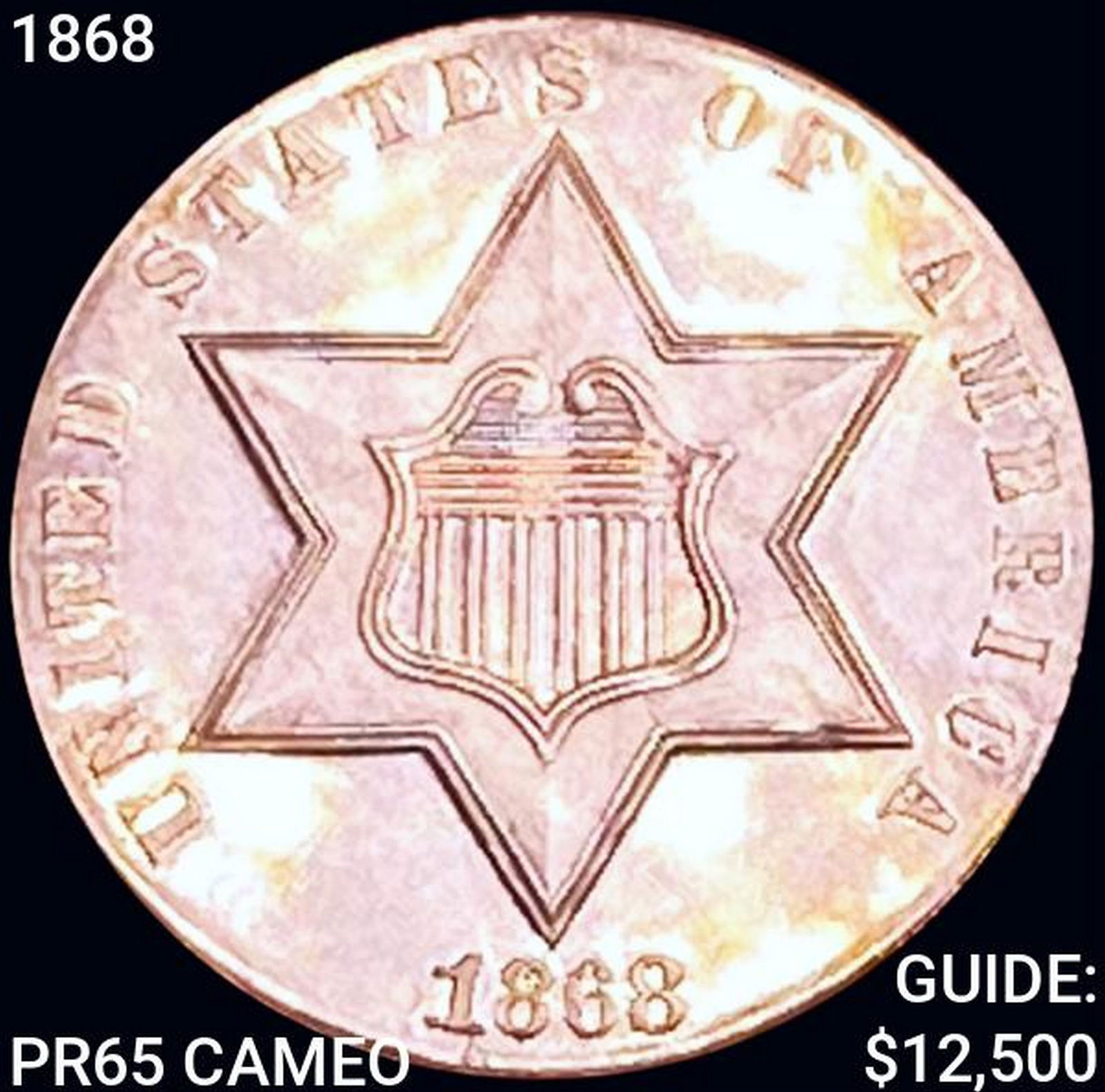 1868 Silver Three Cent GEM PROOF CAM (1 of 2)