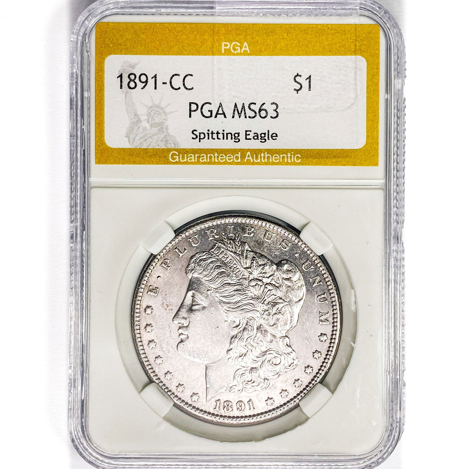 1891-CC Morgan Silver Dollar PGA MS63 Spit. Eagle (1 of 2)