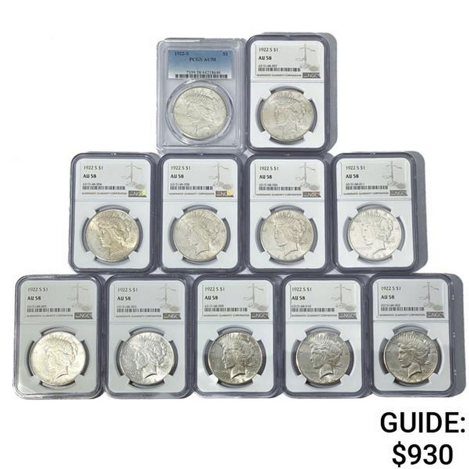 1922-S Set [11] Silver Peace Dollar AU58 (1 of 2)