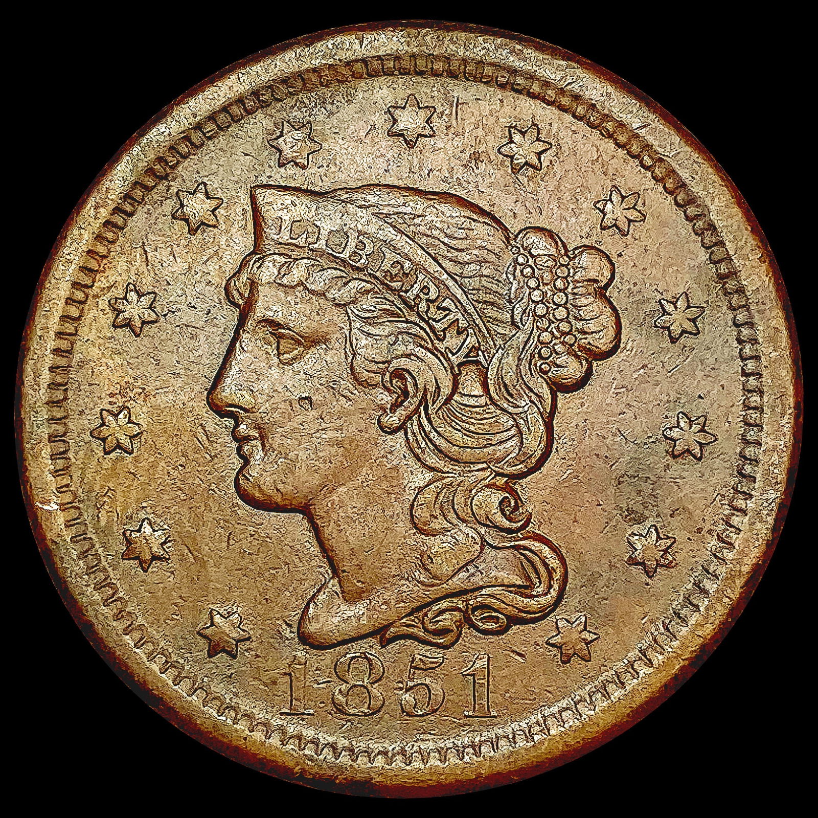 1851 Braided Hair Large Cent CLOSELY UNCIRCULATED (1 of 2)