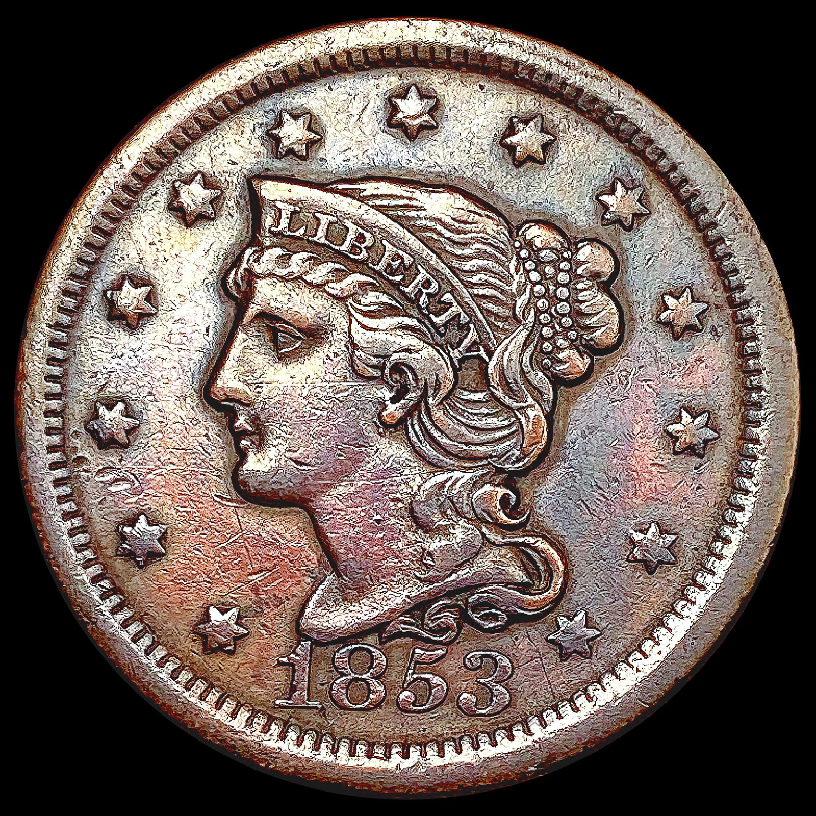 1853 Braided Hair Large Cent CLOSELY UNCIRCULATED (1 of 2)