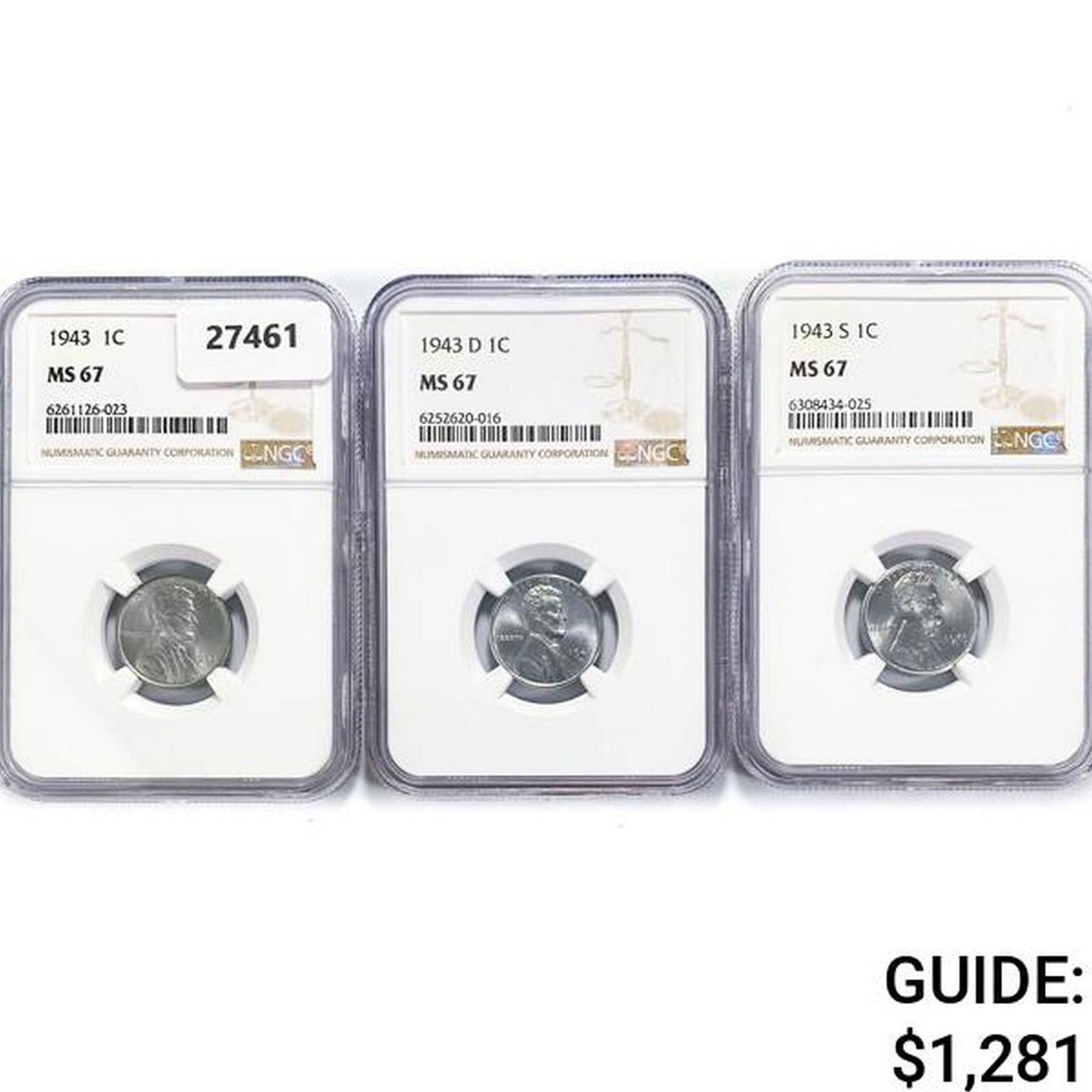 1943 [D,S] Set [3] Wheat Cent NGC MS67 (1 of 2)