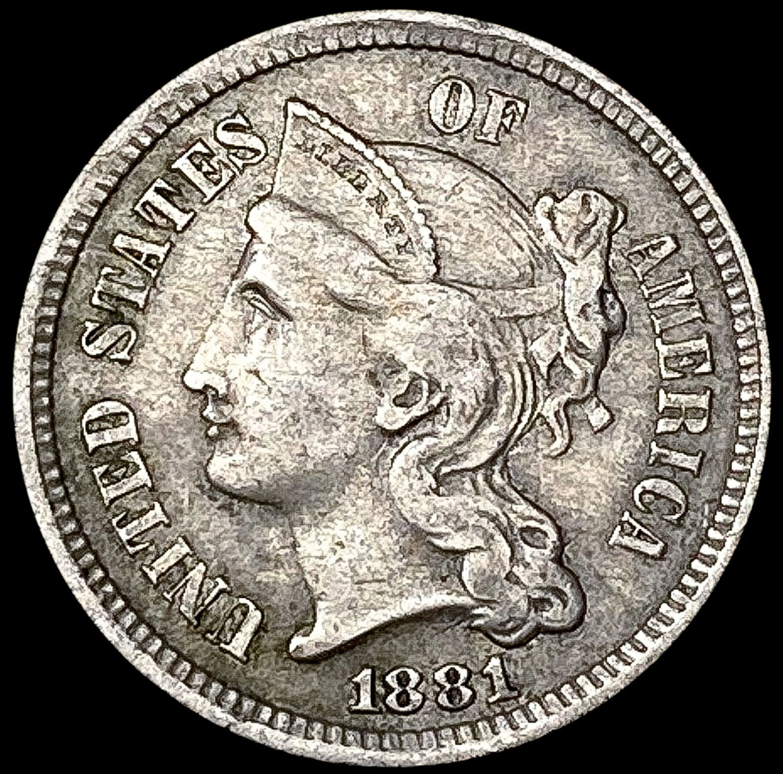 1881 Nickel Three Cent CLOSELY UNCIRCULATED (1 of 2)