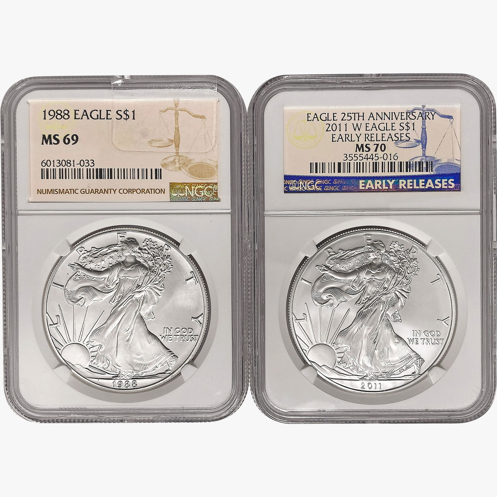 [2] 1988 & 2011 Silver Eagle NGC MS69/70 (1 of 2)