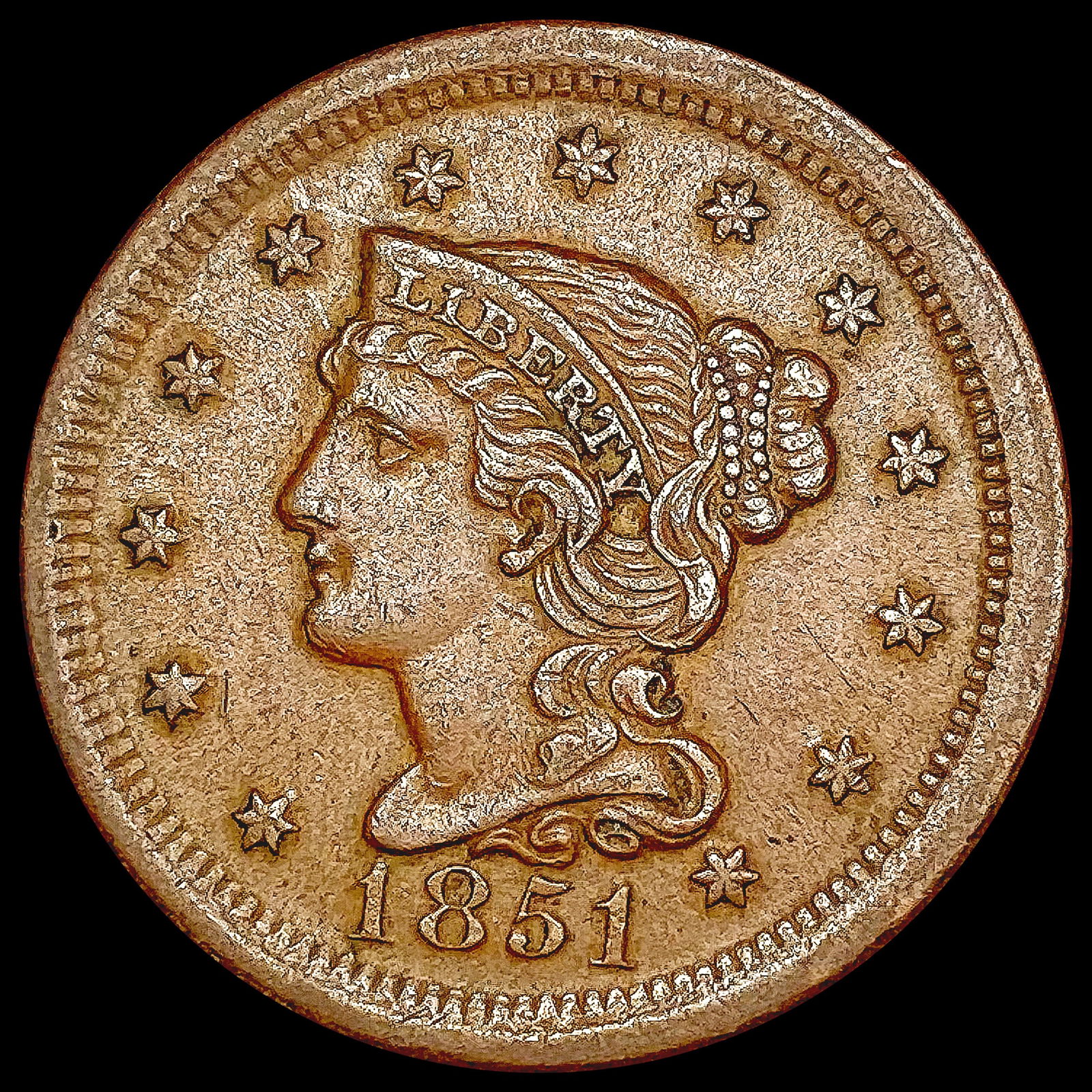 1851 Braided Hair Large Cent CLOSELY UNCIRCULATED (1 of 2)