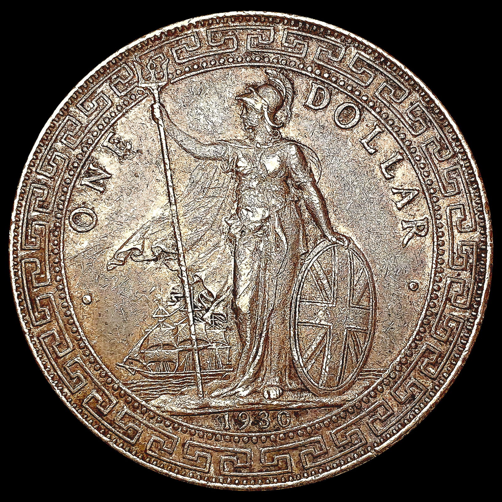 1930 G. Britain Silver Trade Dollar NEARLY UNCIRCU (1 of 2)