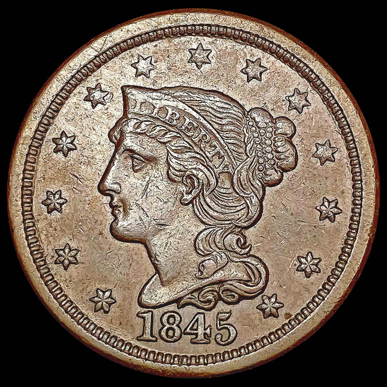 1845 Braided Hair Large Cent CLOSELY UNCIRCULATED (1 of 2)