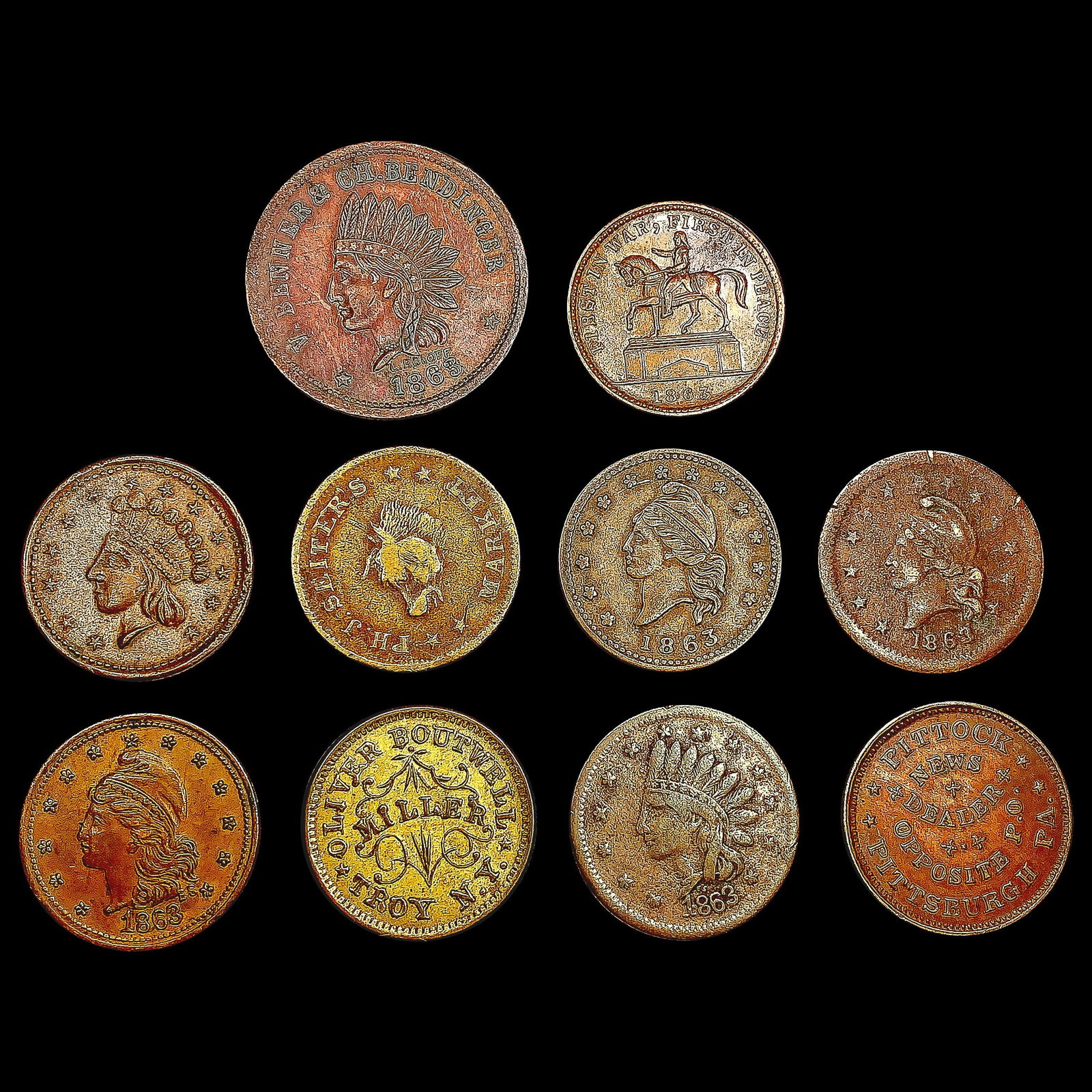 [10] 1863-64 Civil War Tokens HIGH GRADE (1 of 2)