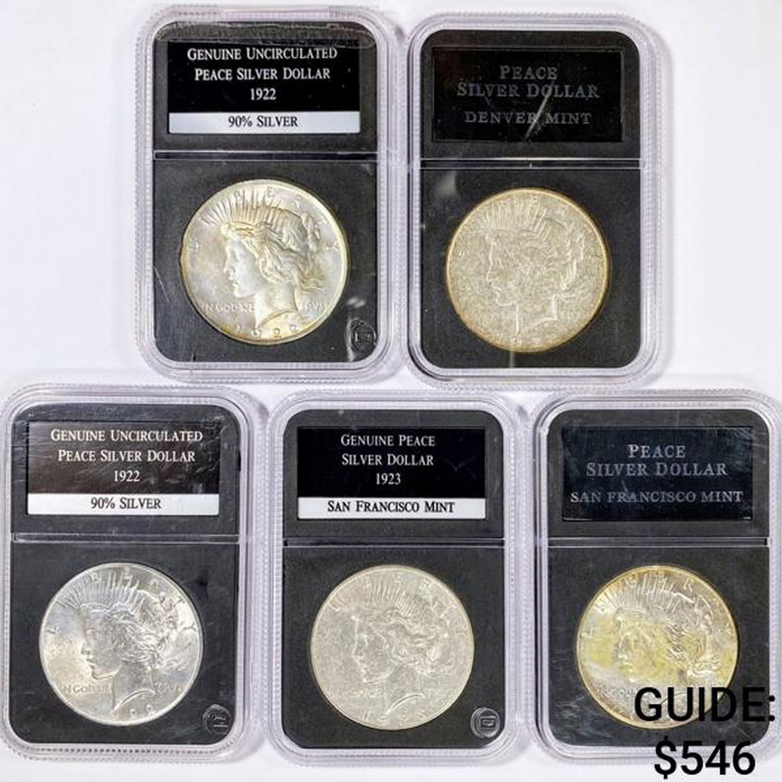 1922 [3], 1923 [2] Set [5] Silver Peace Dollar UN (1 of 2)