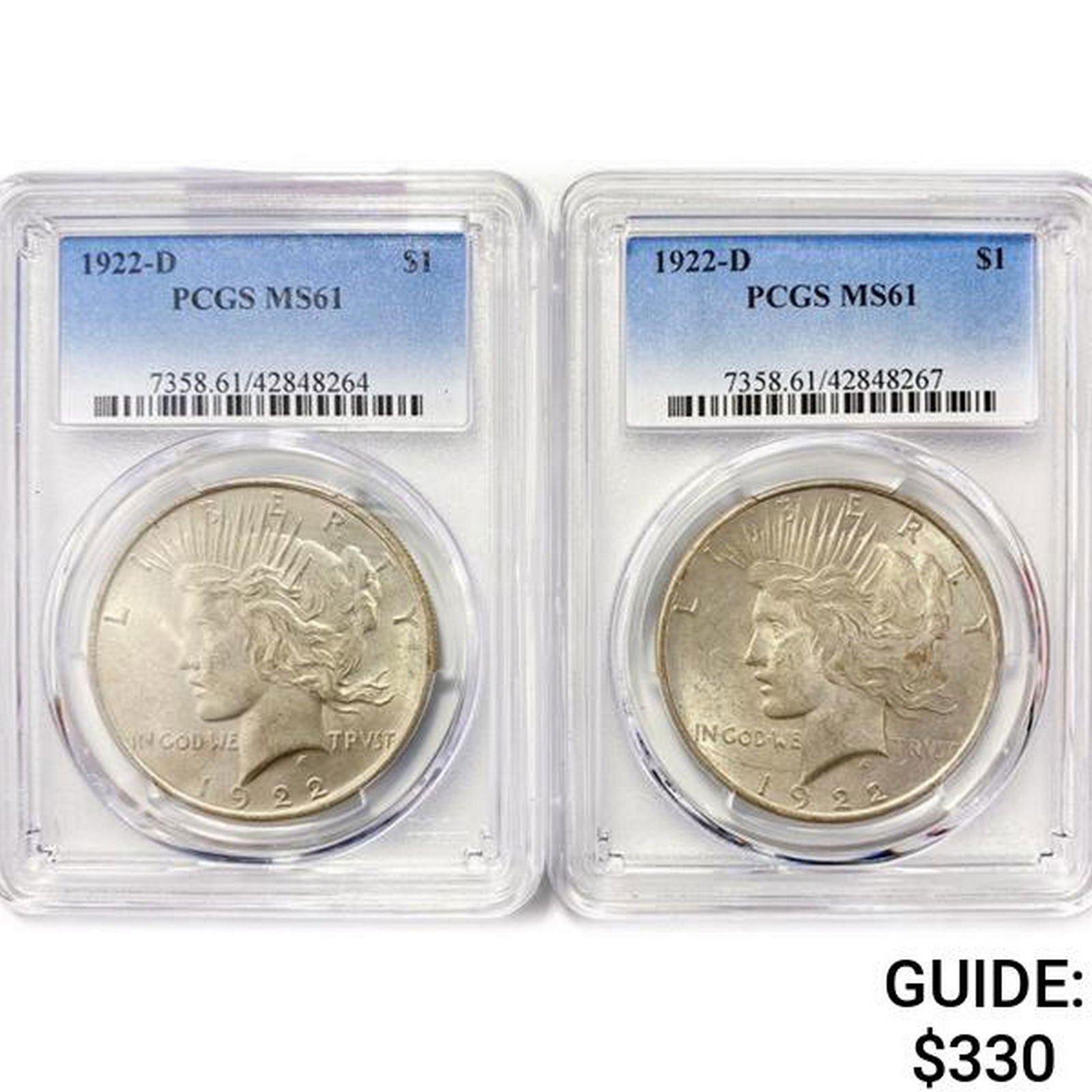 1922-D Set [2] Silver Peace Dollar PCGS MS61 (1 of 2)