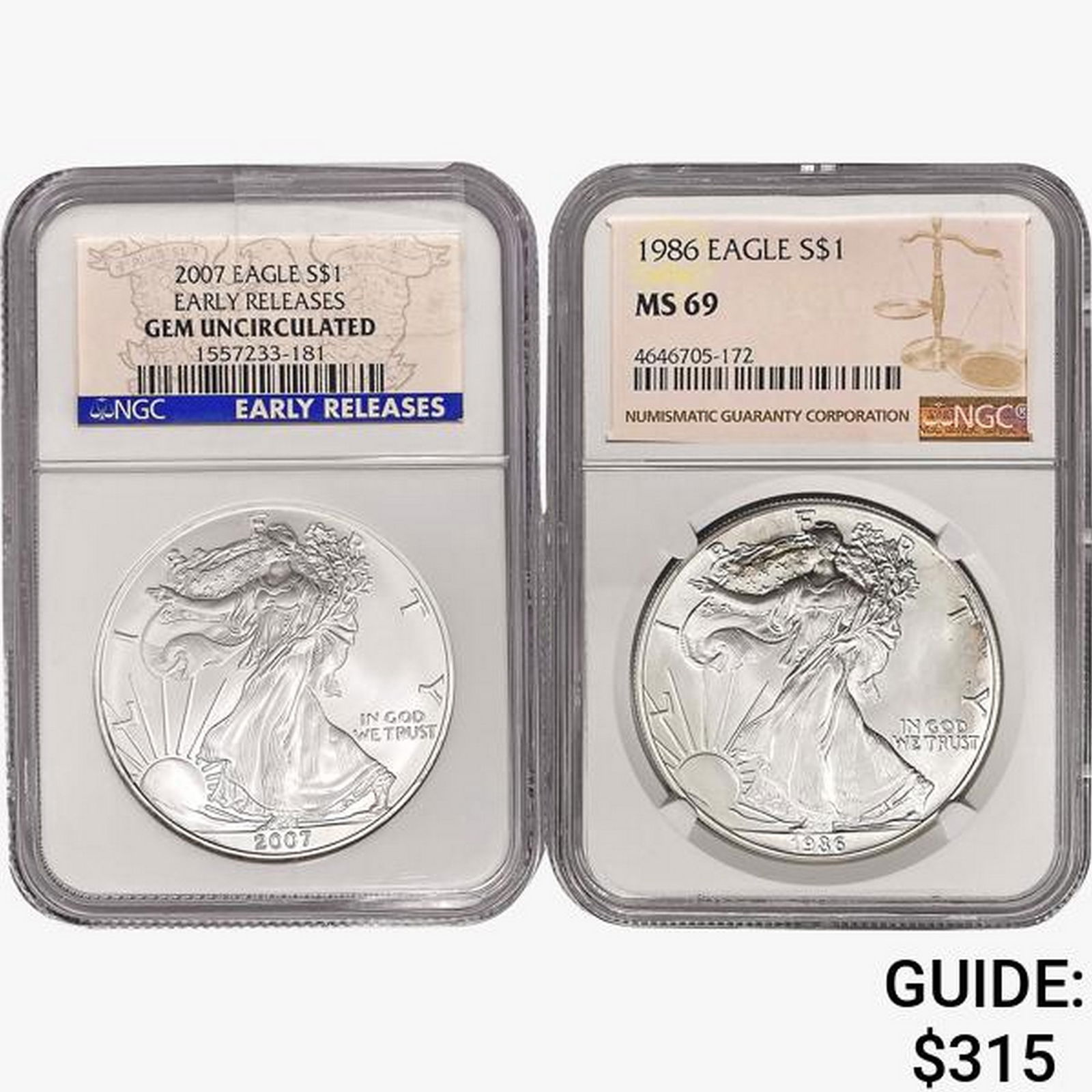 [2] 1986 & 2007 Silver Eagle NGC (1 of 2)