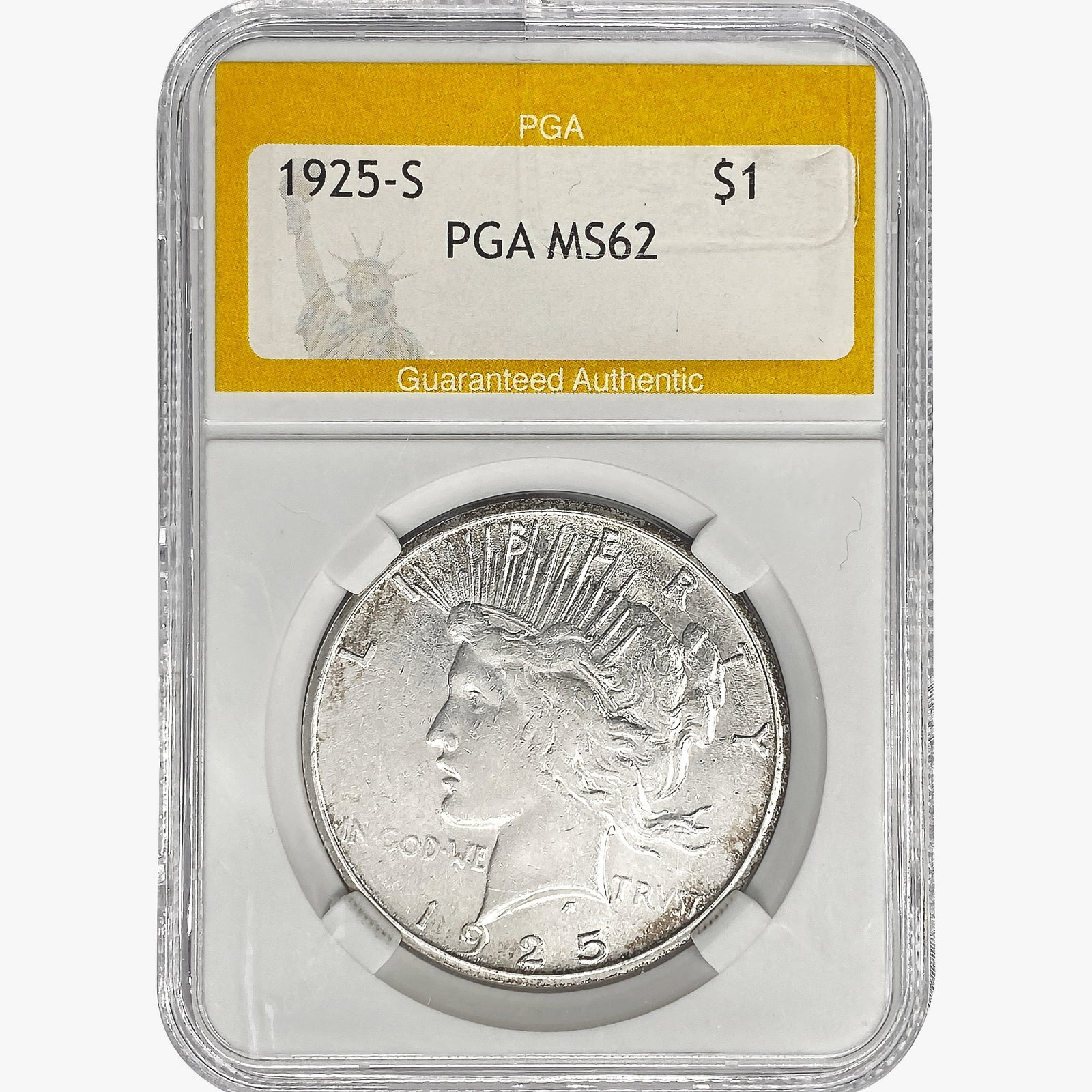 1925-S Silver Peace Dollar PGA MS62: 1925-S Silver Peace Dollar PGA MS62