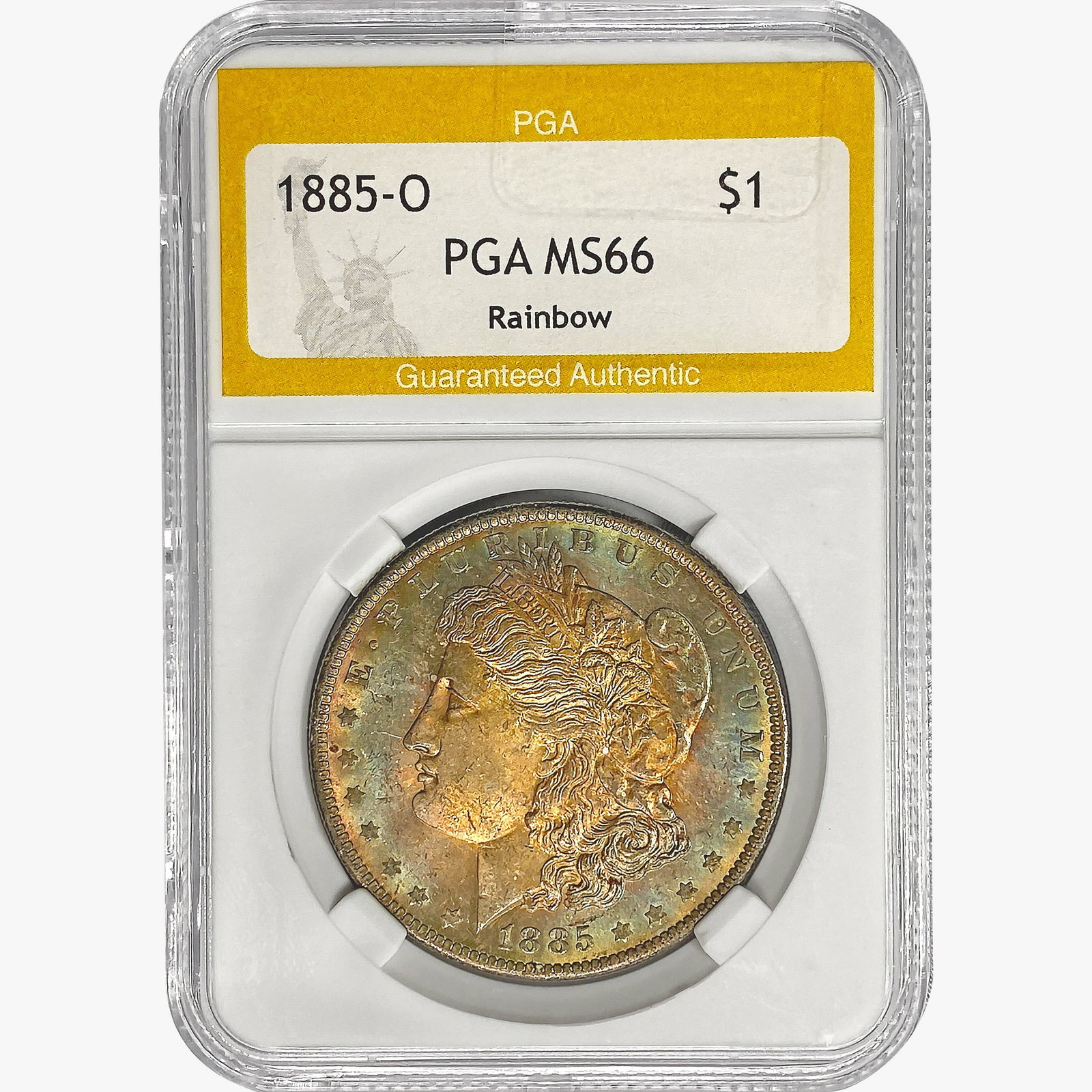 1885-O Morgan Silver Dollar PGA MS66 Rainbow: 1885-O Morgan Silver Dollar PGA MS66 Rainbow