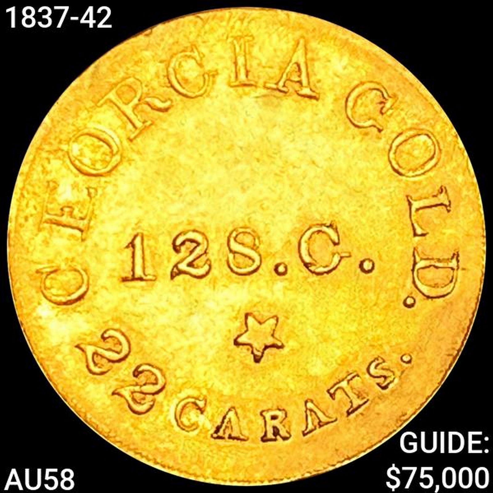 1837-42 Bechtler $5 Gold 128G 22C Rutherf CHOICE A: 1837-42 Bechtler $5 Gold 128G 22C Rutherf CHOICE A