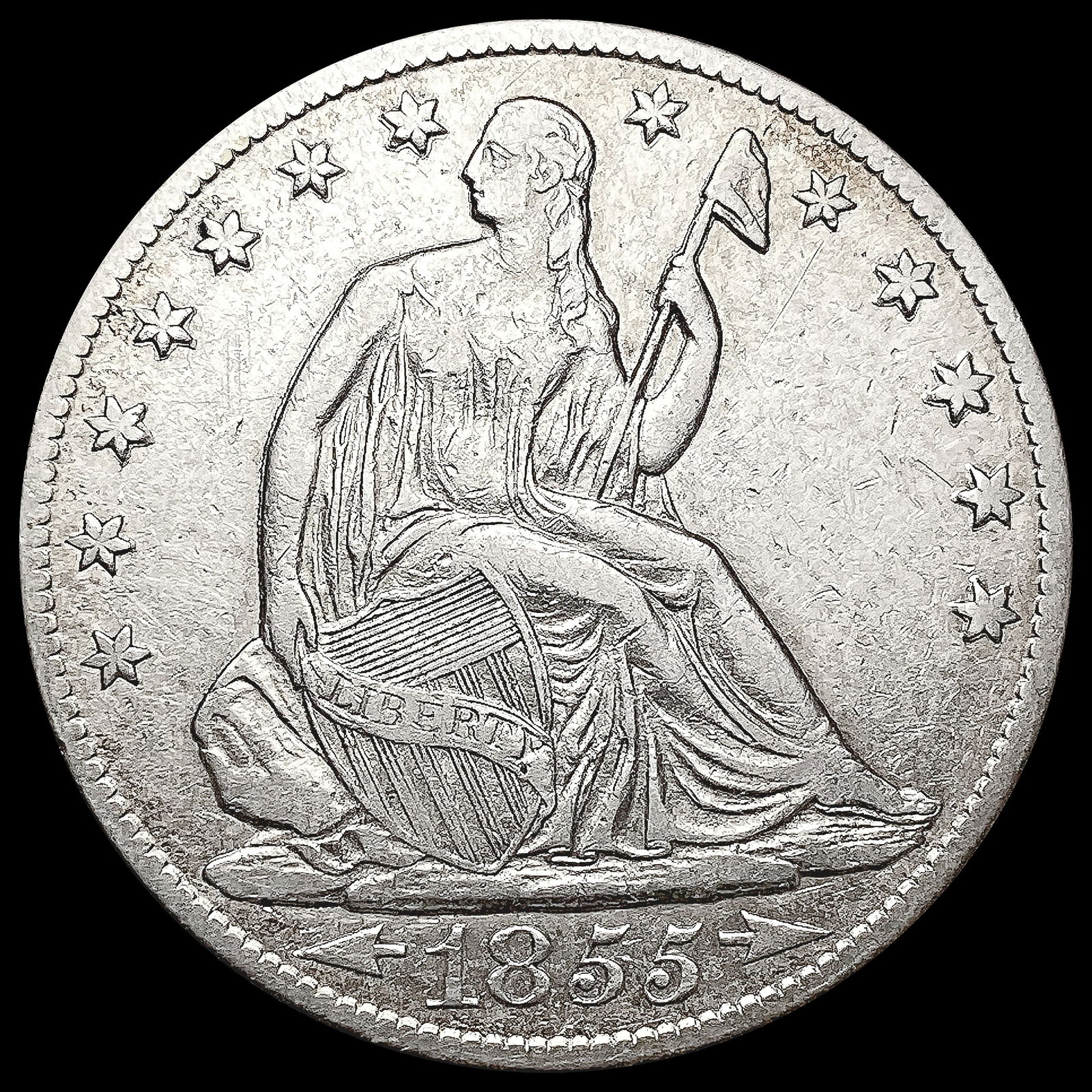 1855-O Arws Seated Liberty Half Dollar CLOSELY UNC (1 of 2)