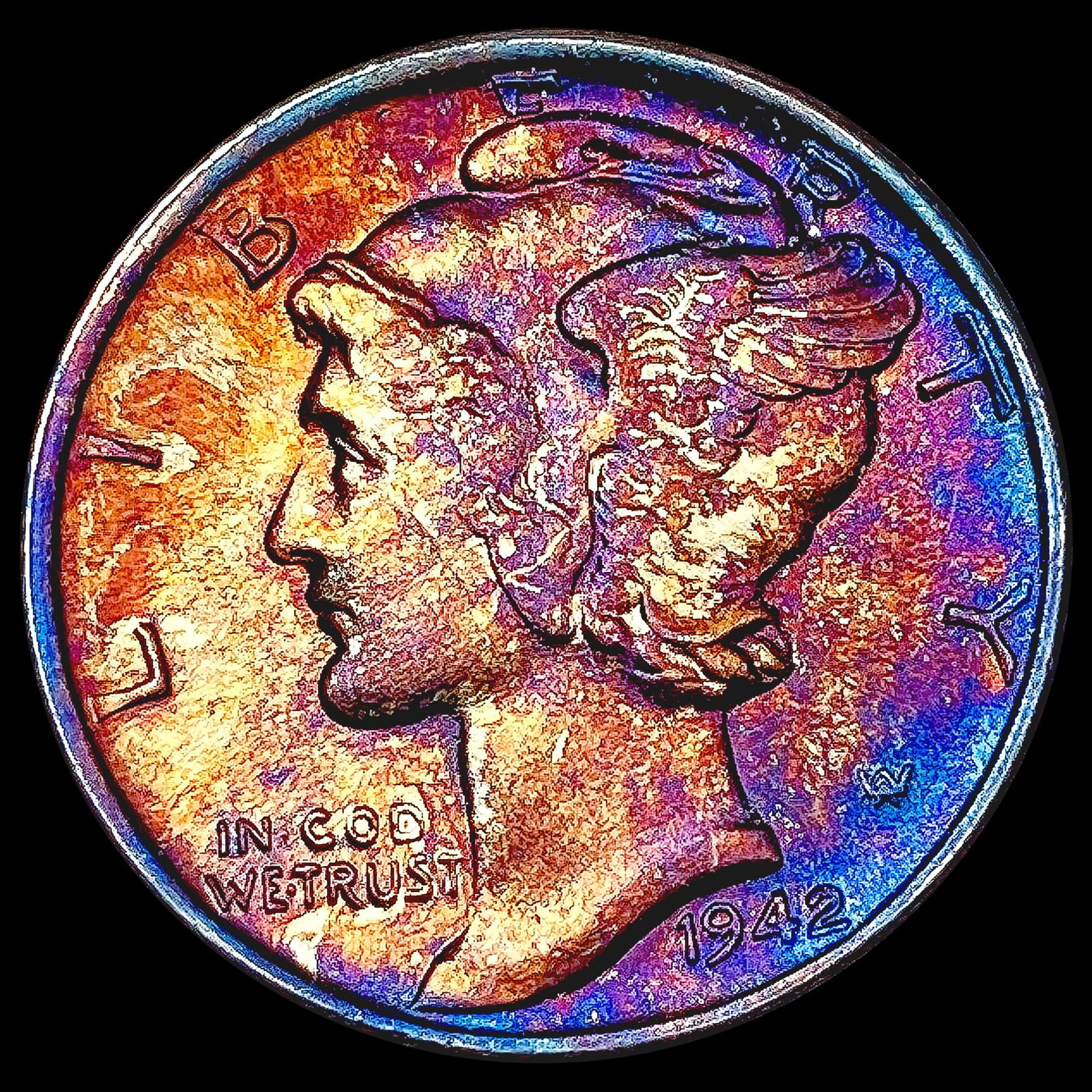 1942 Toned Mercury Dime GEM BU (1 of 2)
