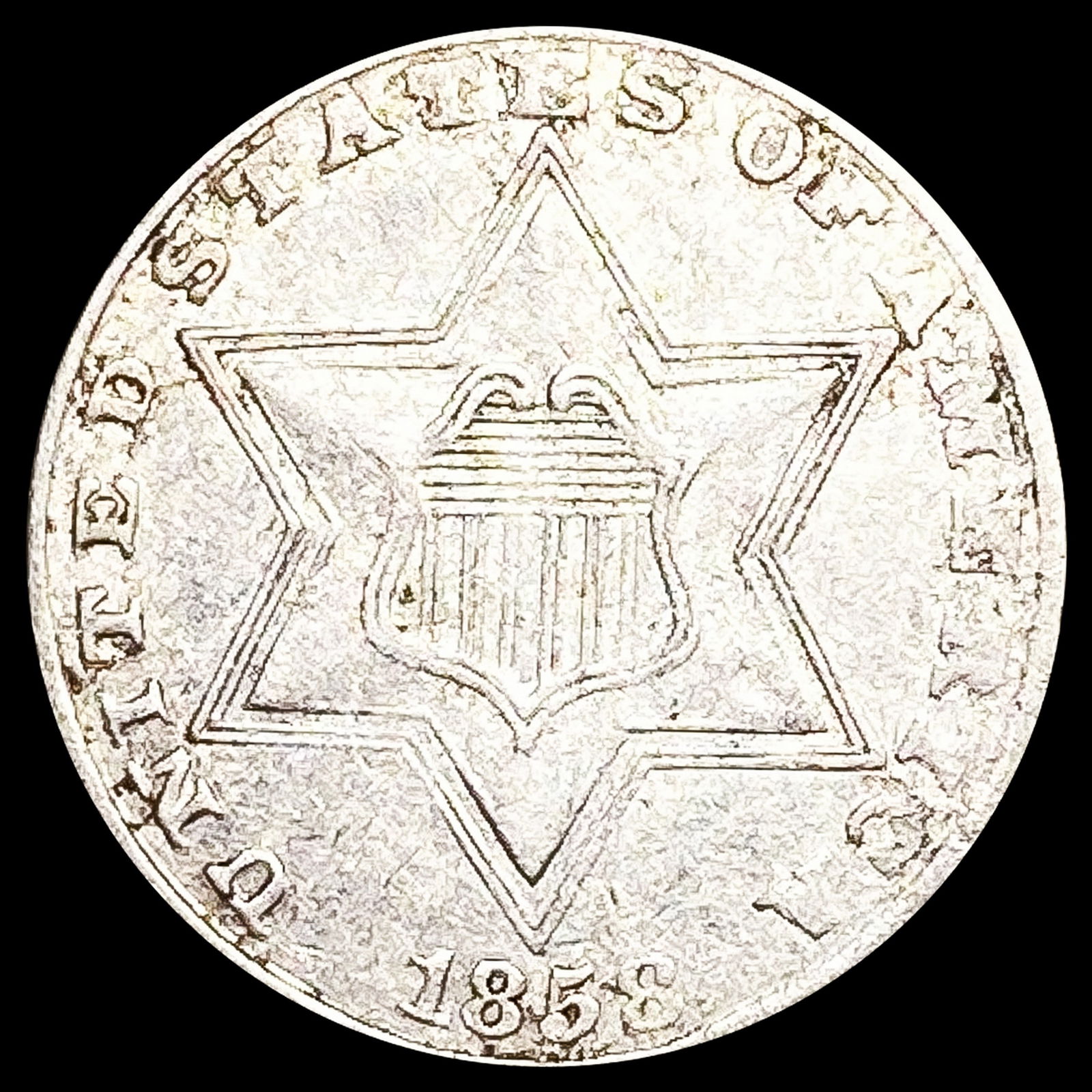 1858 Silver Three Cent NEARLY UNCIRCULATED (1 of 2)