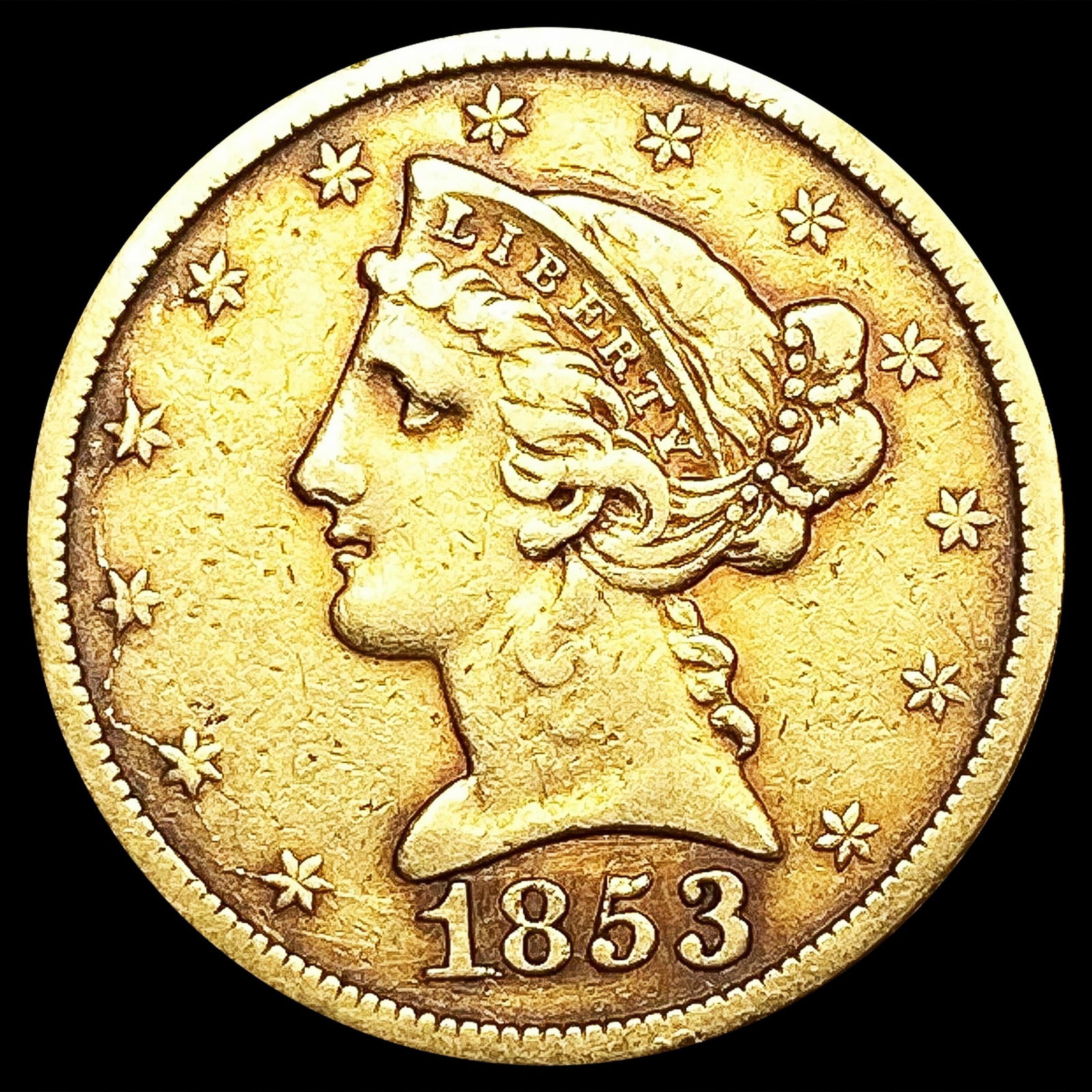 1853 $5 Gold Half Eagle LIGHTLY CIRCULATED (1 of 2)